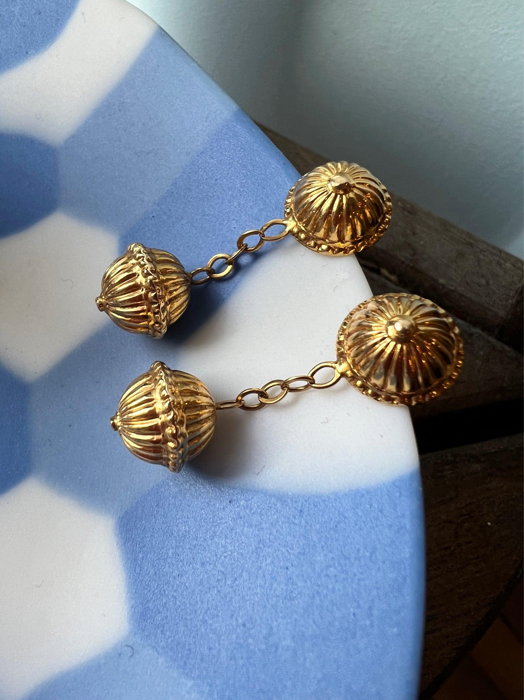 French 18k gold sphere ball drop earrings - Curiously timeless