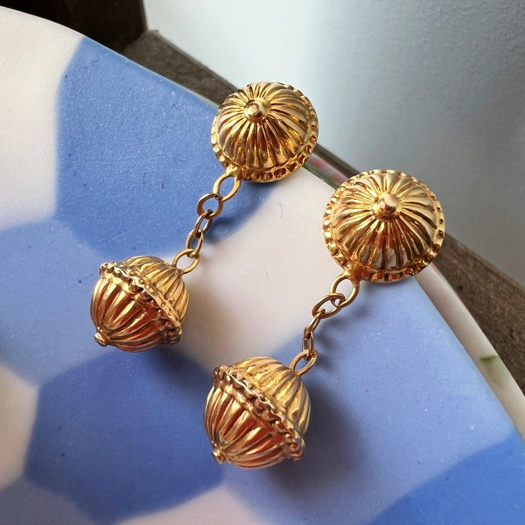 French 18k gold sphere ball drop earrings - Curiously timeless