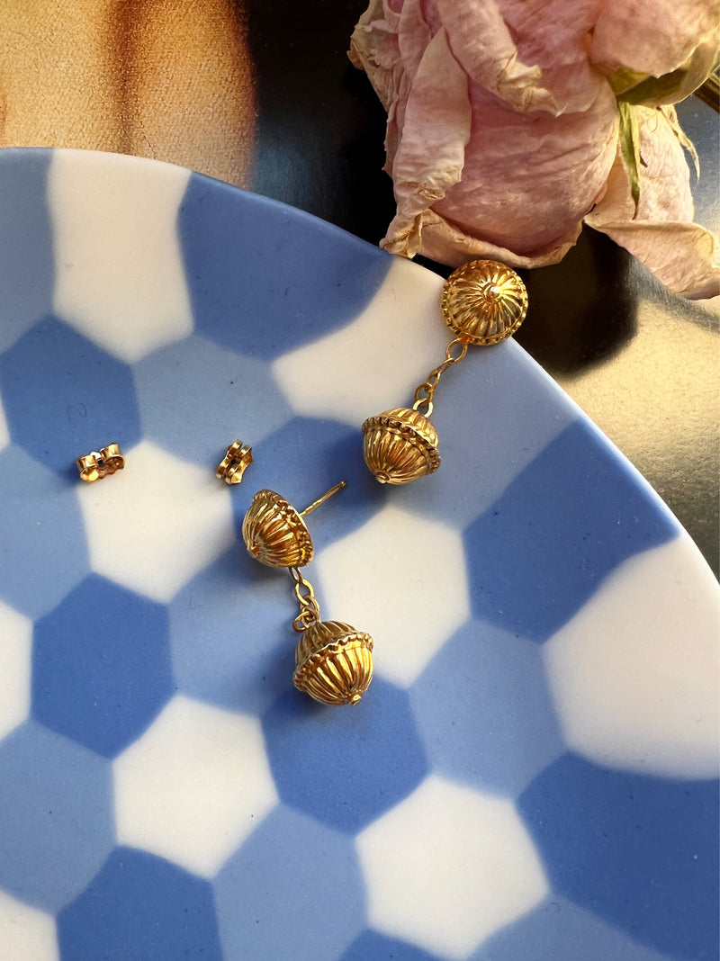 French 18k gold sphere ball drop earrings