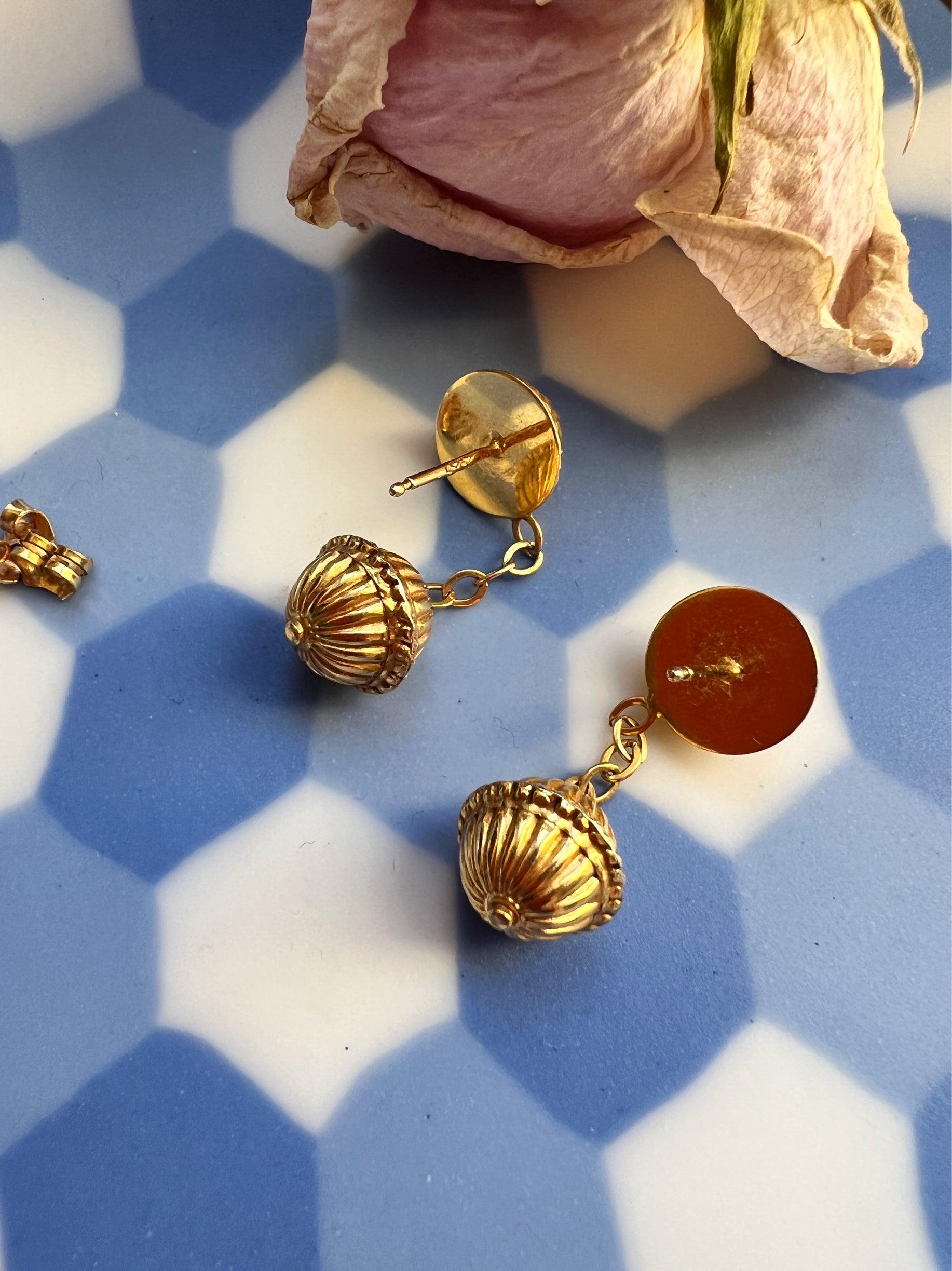 French 18k gold sphere ball drop earrings - Curiously timeless