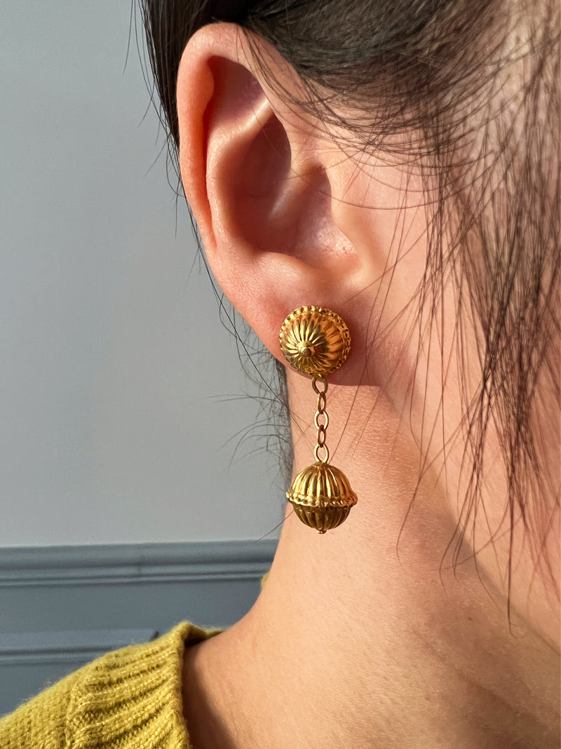 French 18k gold sphere ball drop earrings