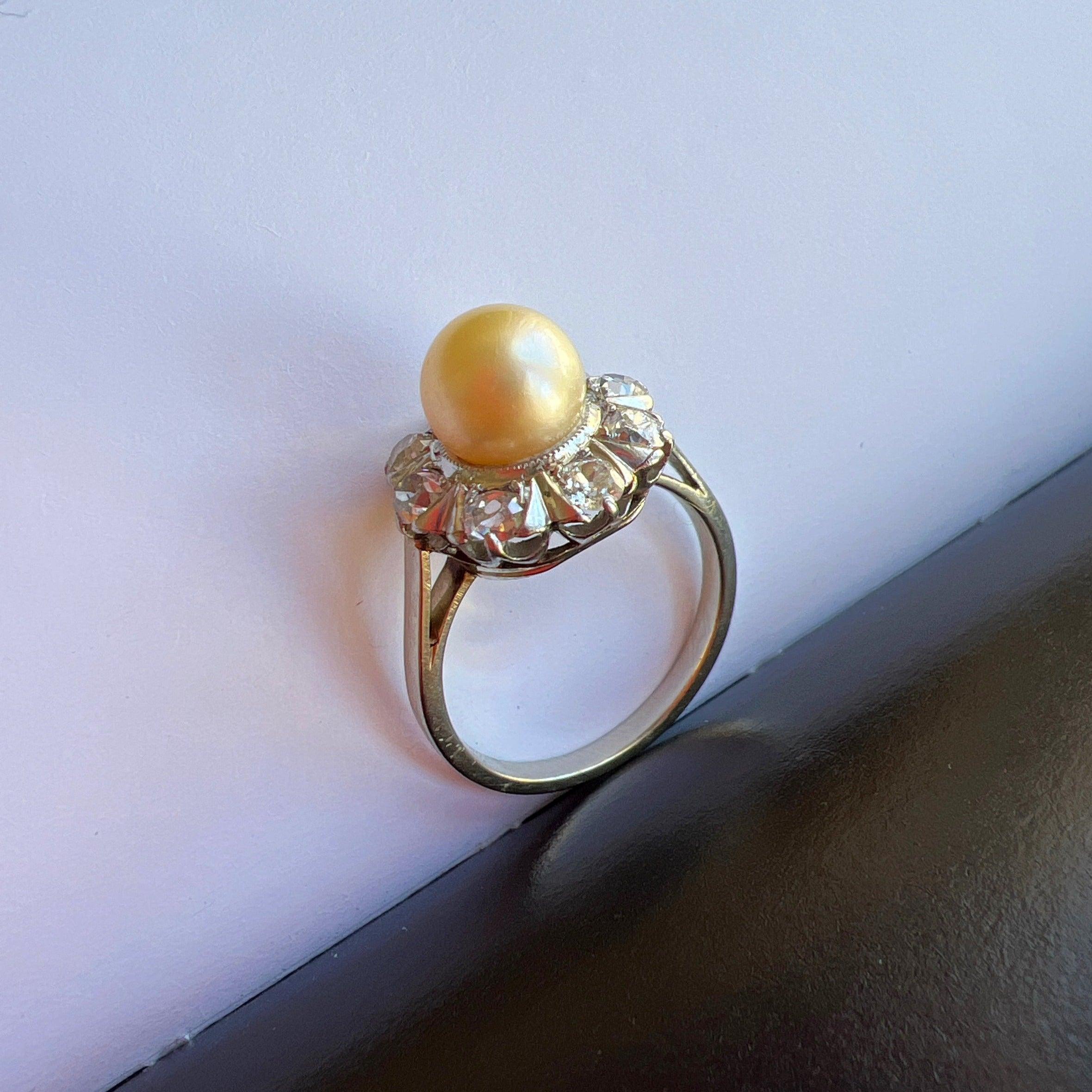 Edwardian 18k gold platinum diamond Pearl cluster ring - Curiously timeless