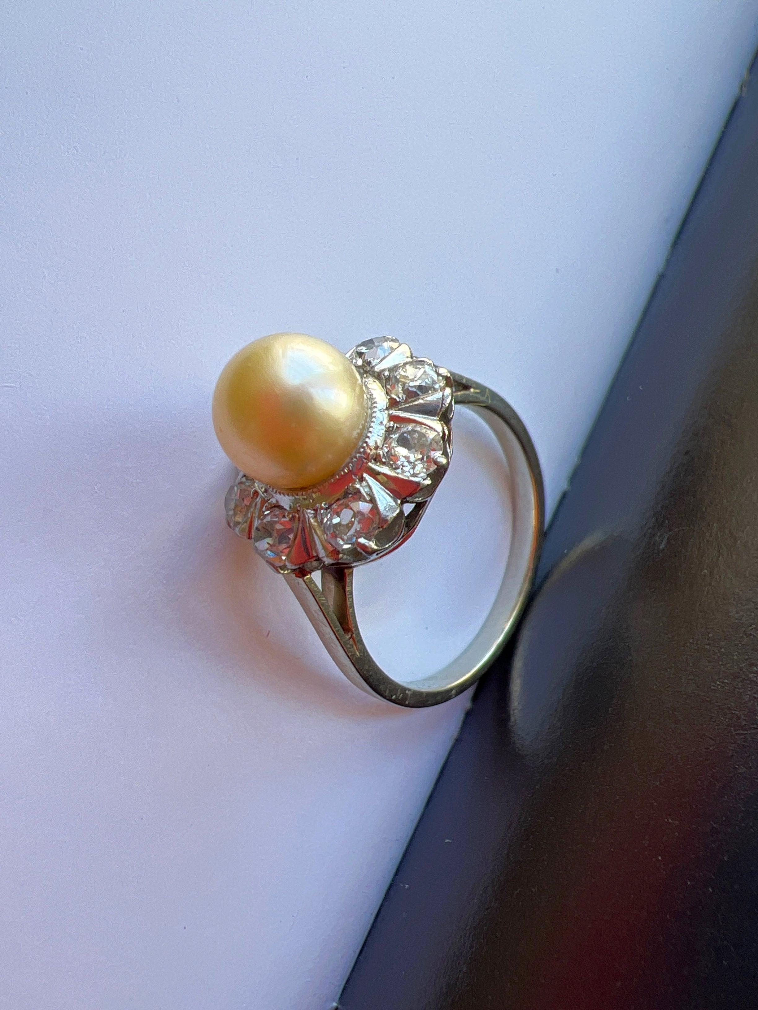 Edwardian 18k gold platinum diamond Pearl cluster ring - Curiously timeless