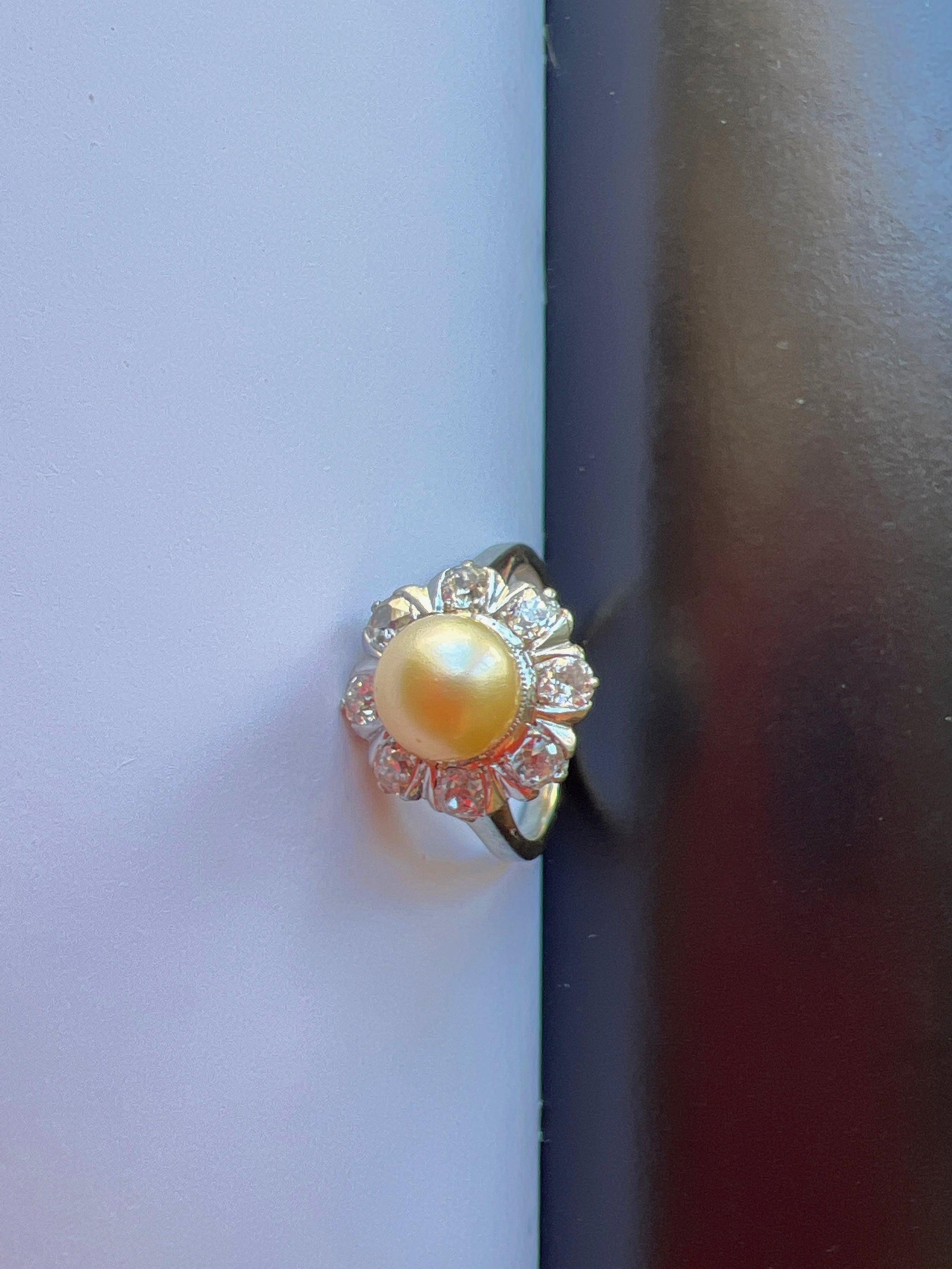 Edwardian 18k gold platinum diamond Pearl cluster ring - Curiously timeless