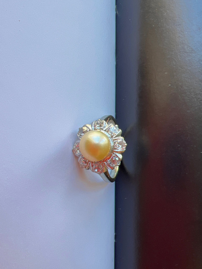 Edwardian 18k gold platinum diamond Pearl cluster ring