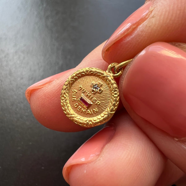 Vintage Tiny Augis 18K gold love medal pendant