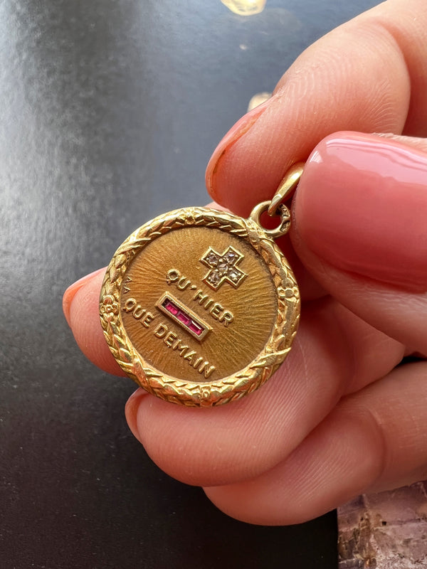 Vintage Augis 18K gold love medal pendant