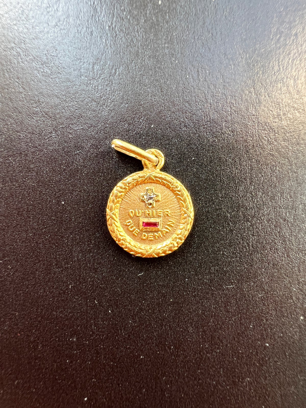 Vintage Tiny Augis 18K gold love medal pendant