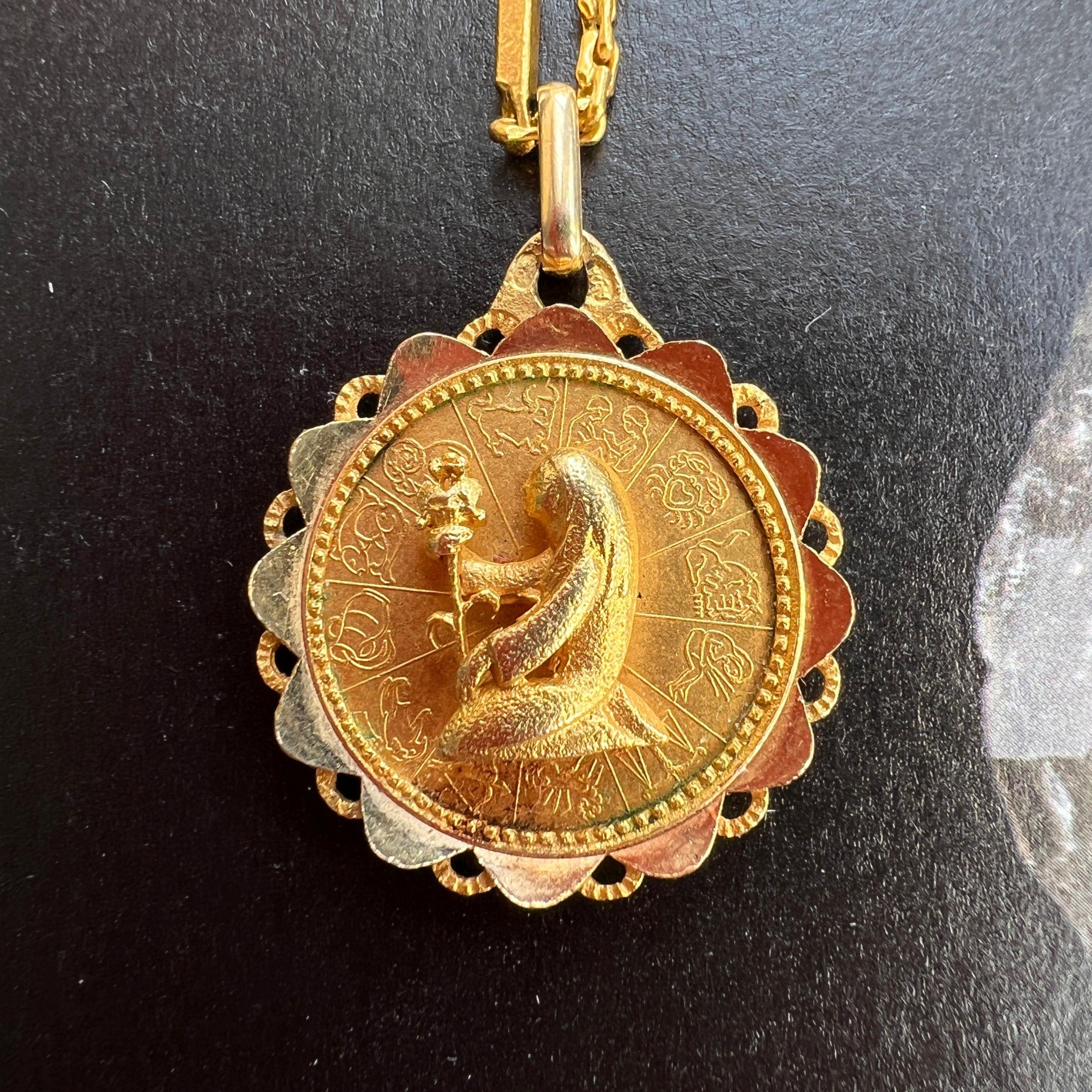 Vintage French 18k gold Augis signed Virgo medal - Curiously timeless