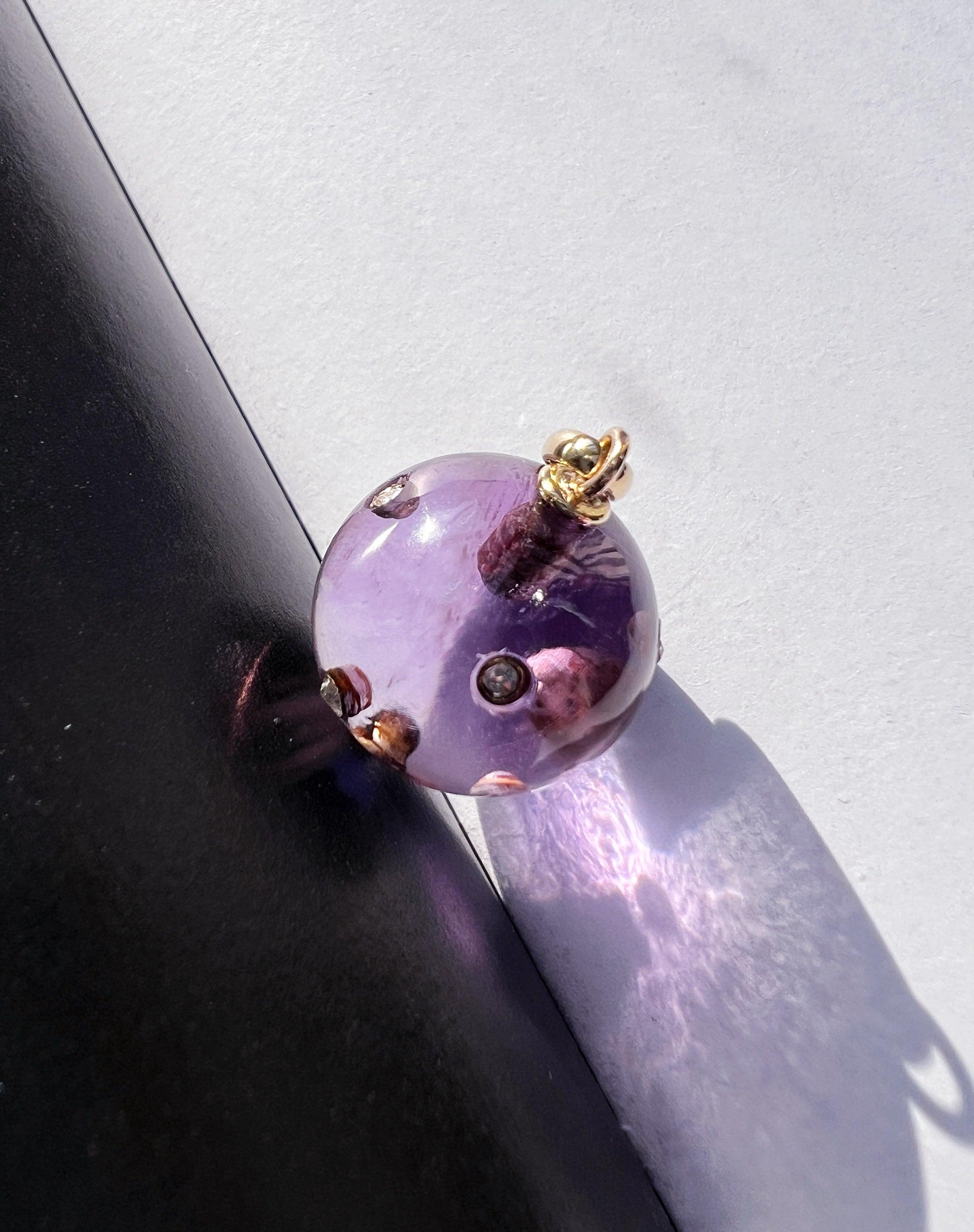 Victorian era 18K gold Amethyst Diamond Orb pendant - Curiously timeless