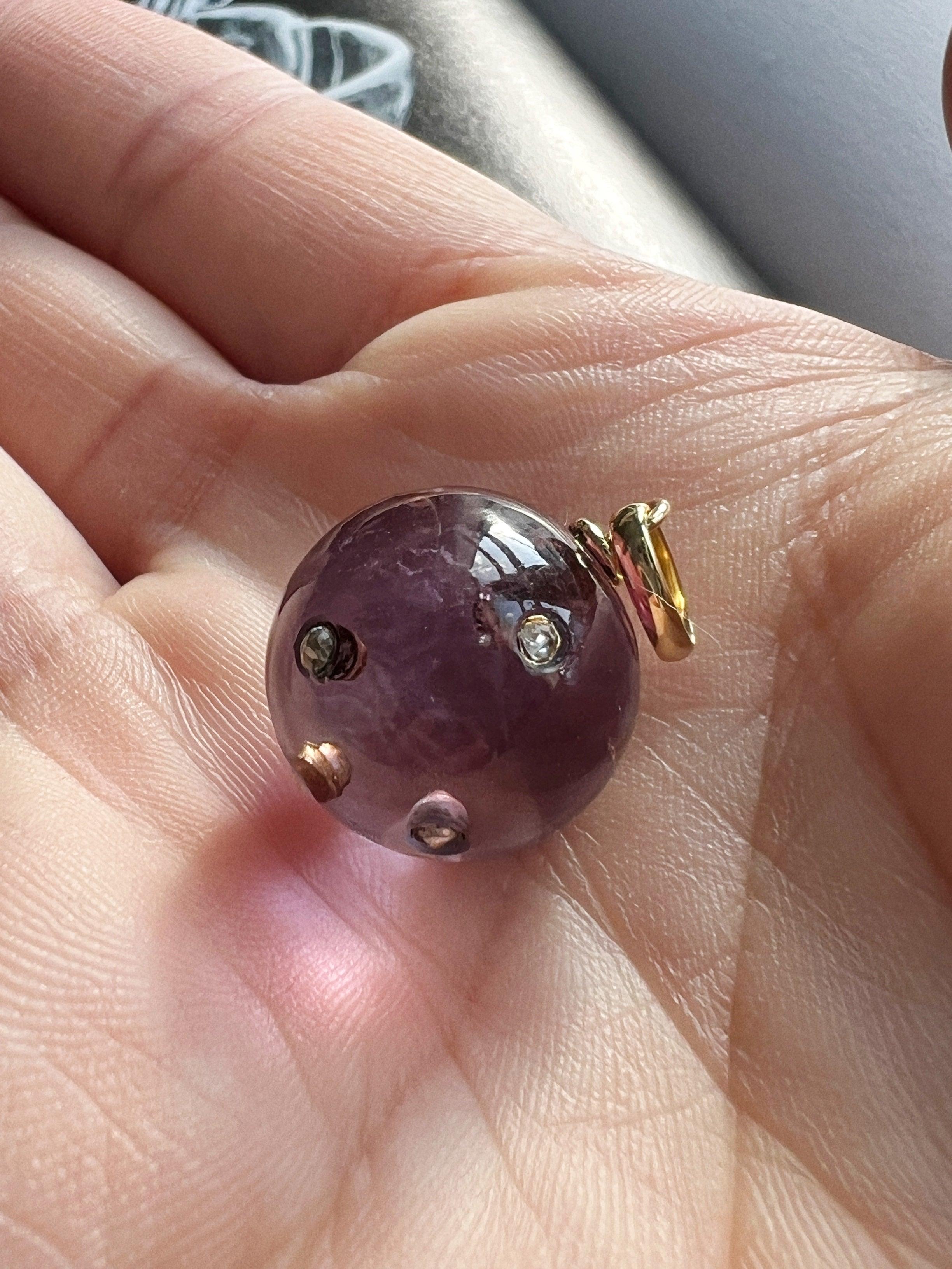 Victorian era 18K gold Amethyst Diamond Orb pendant - Curiously timeless