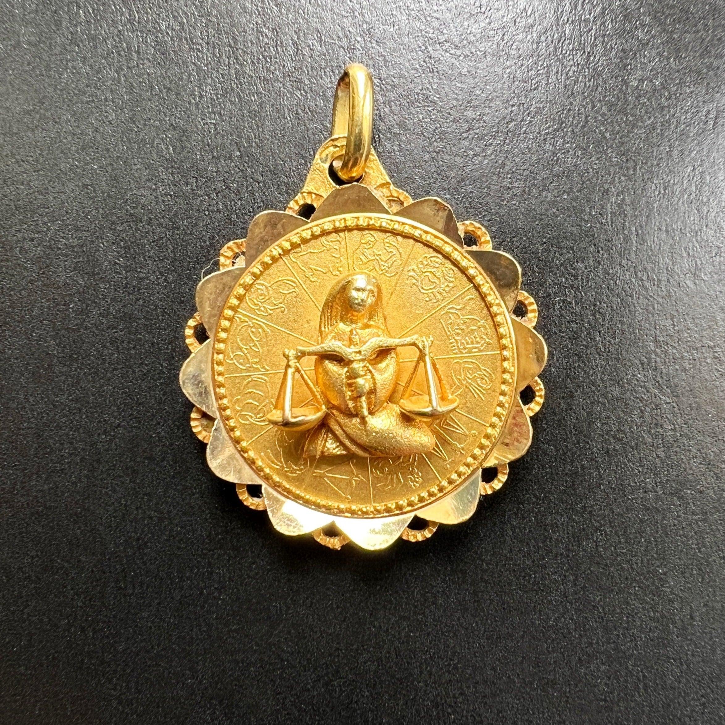 French Augis signed vintage 18k gold Zodiac Libra sign medal - Curiously timeless