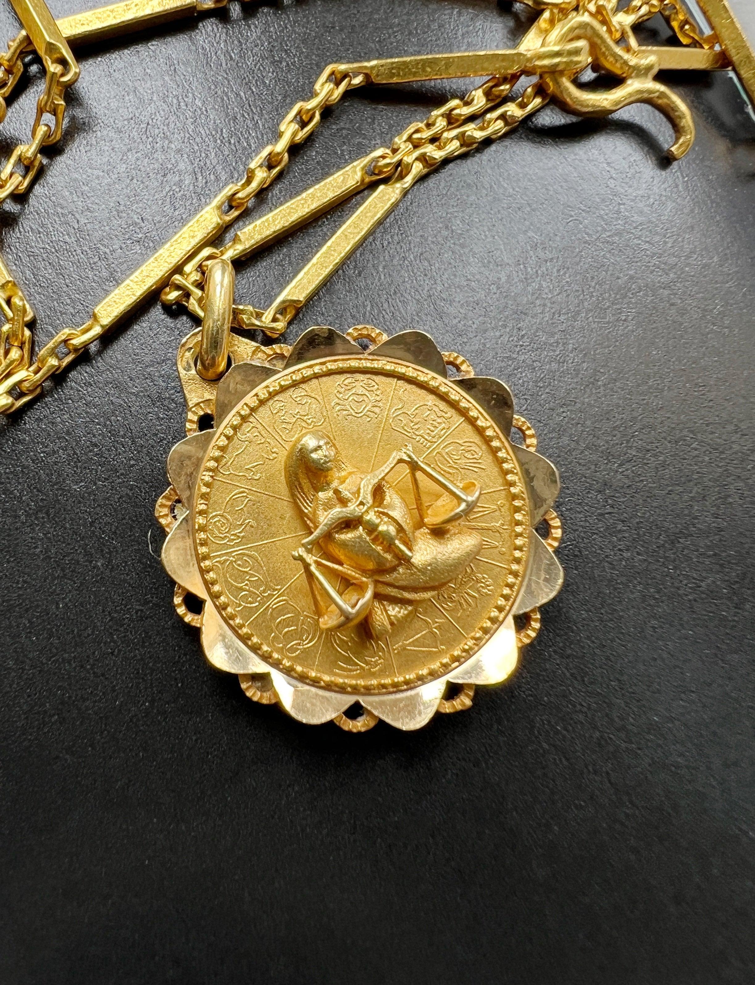 French Augis signed vintage 18k gold Zodiac Libra sign medal - Curiously timeless