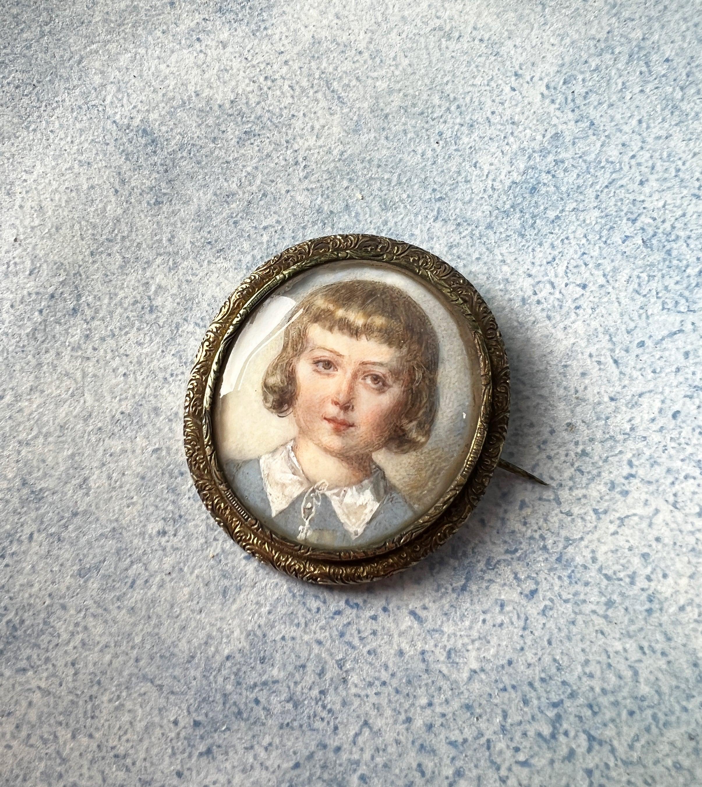 French Antique Child Louis XVI miniature portrait silver brooch - Curiously timeless