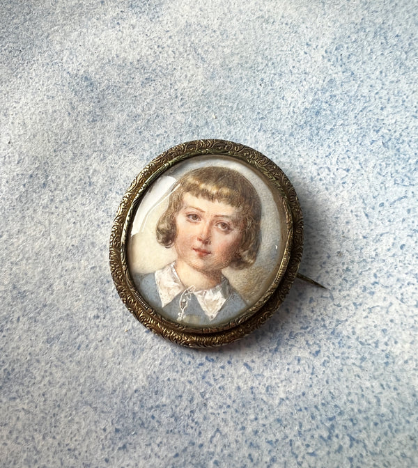 French Antique Child Louis XVI miniature portrait silver brooch