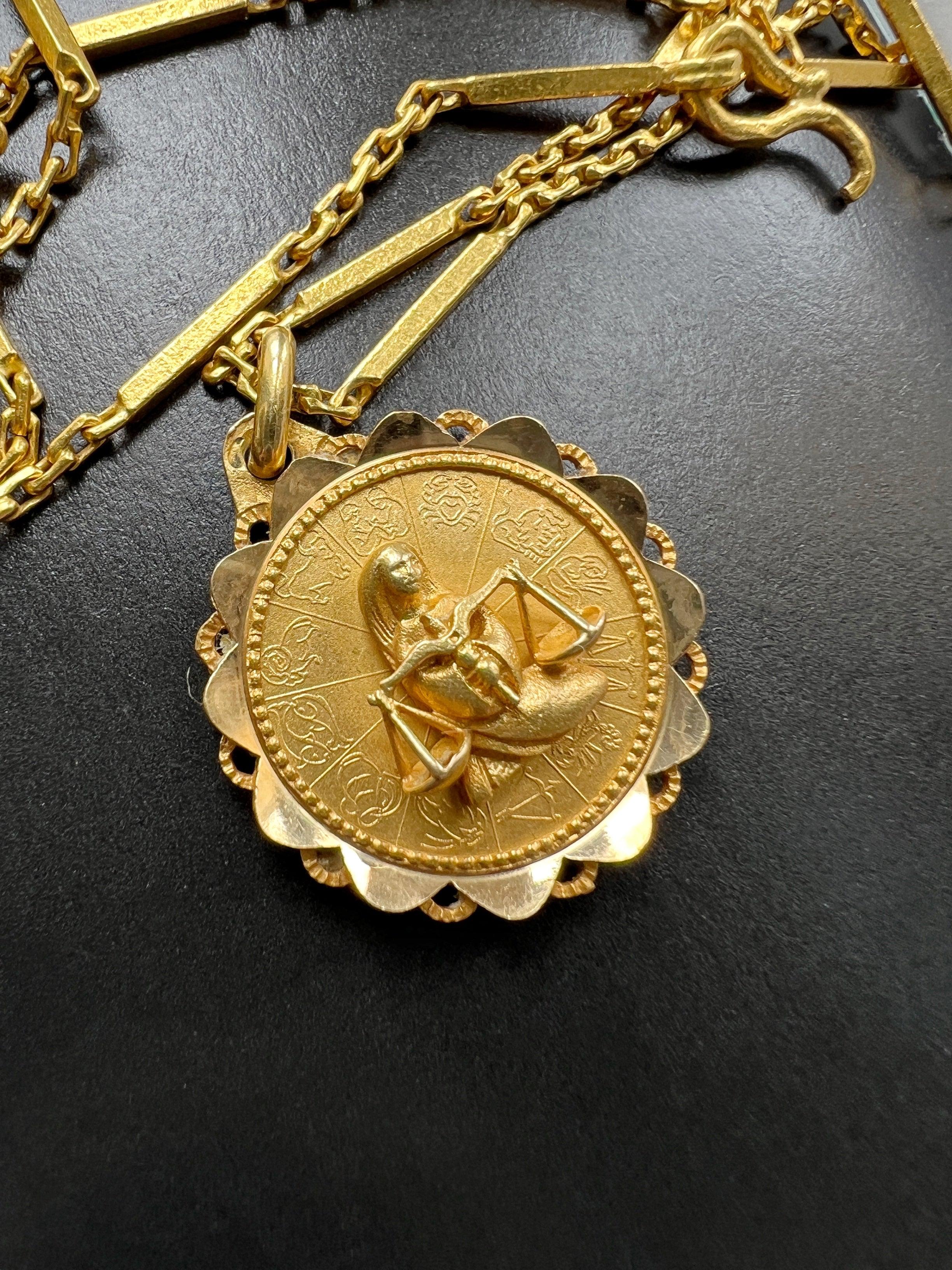 French Augis signed vintage 18k gold Zodiac Libra sign medal - Curiously timeless