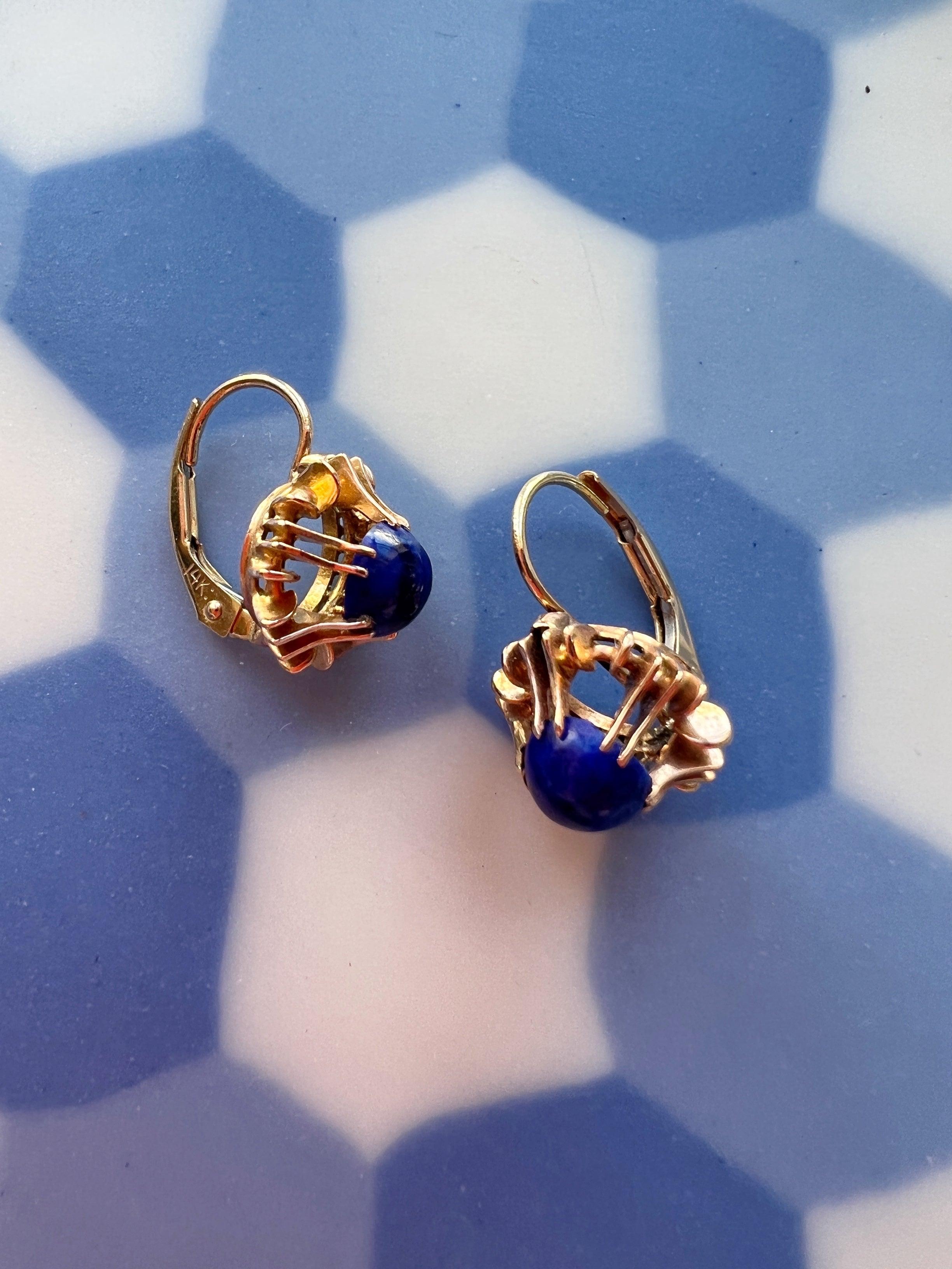 Vintage 14k gold Lapis Lazulis earrings - Curiously timeless