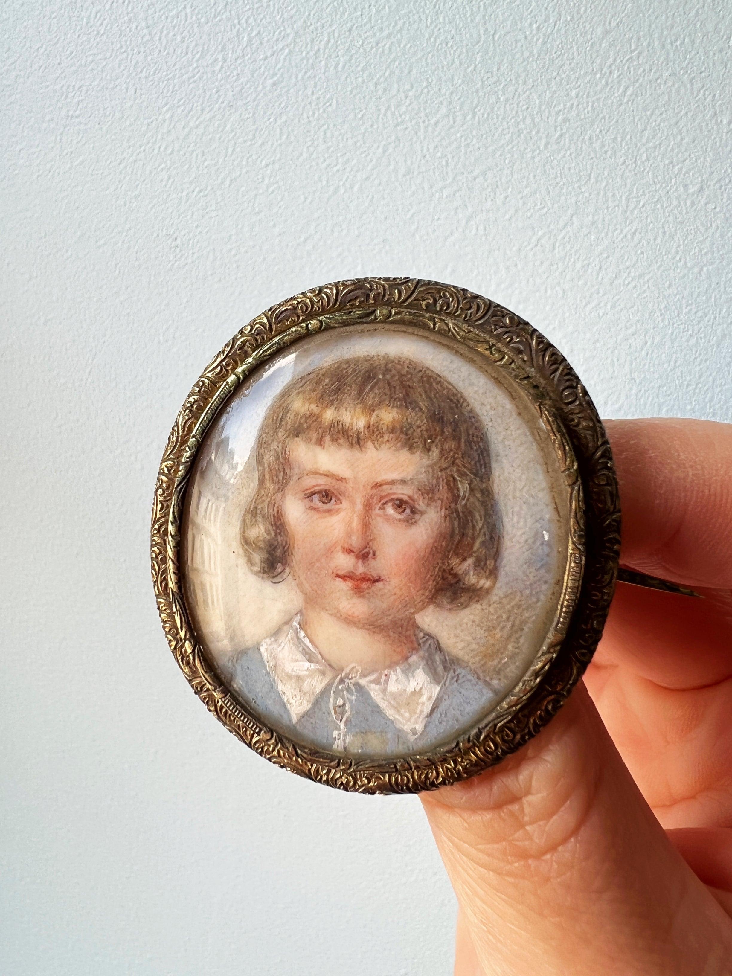 French Antique Child Louis XVI miniature portrait silver brooch - Curiously timeless