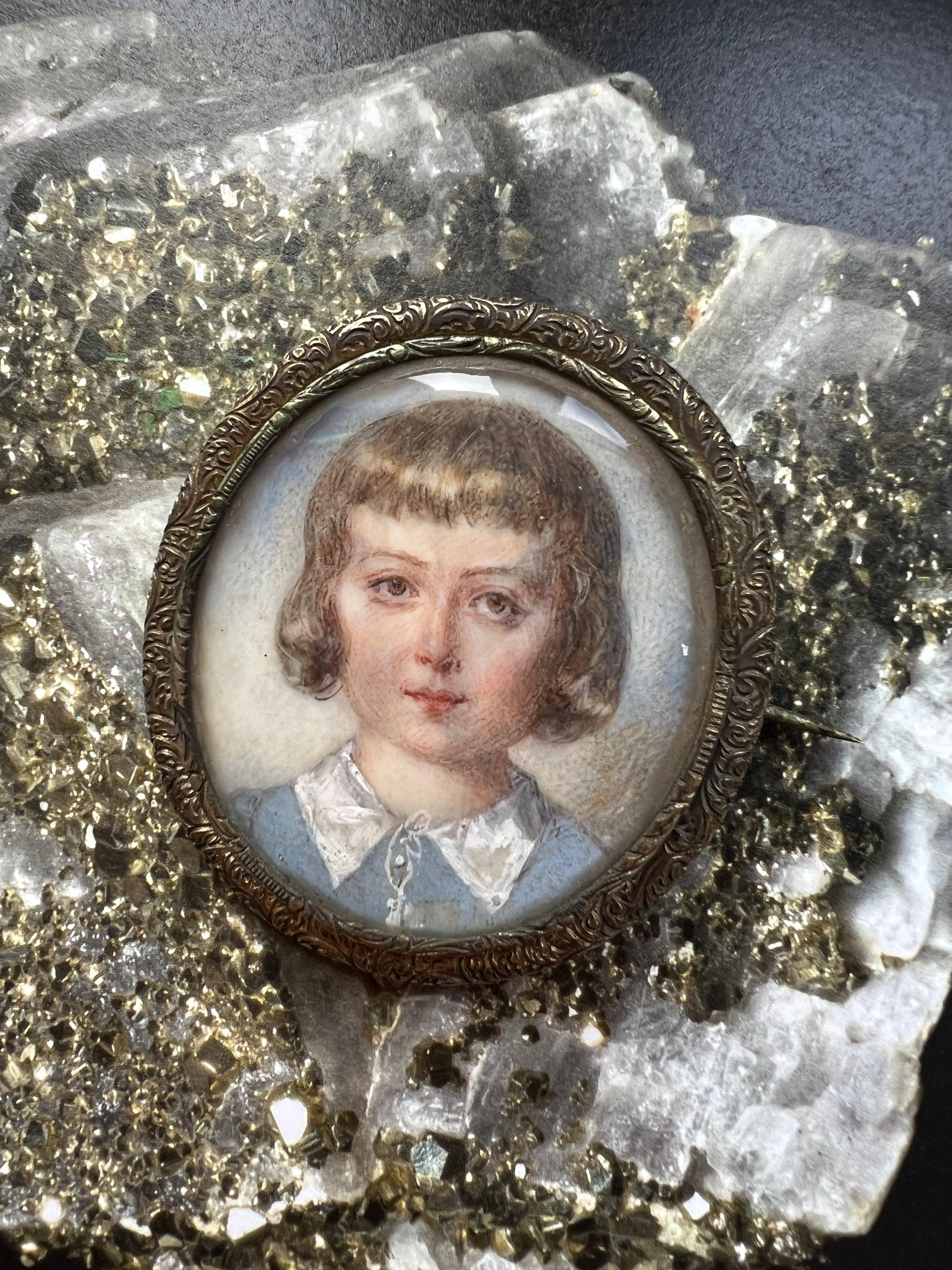 French Antique Child Louis XVI miniature portrait silver brooch - Curiously timeless