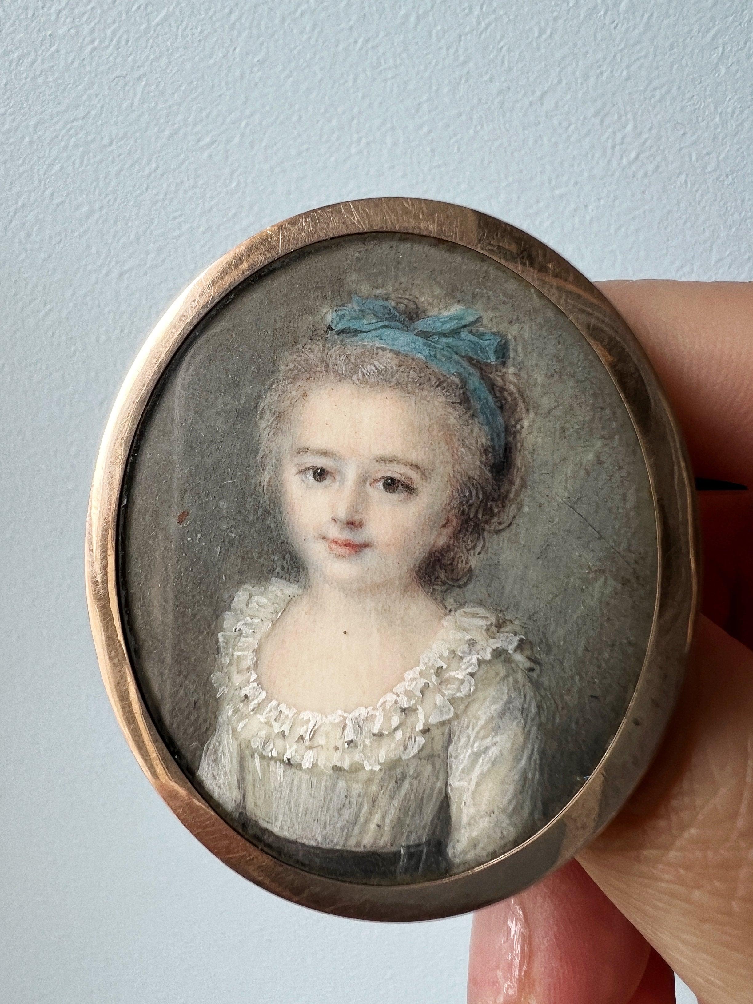 Reserved - Important Victorian era young girl miniature portrait brooch - Curiously timeless