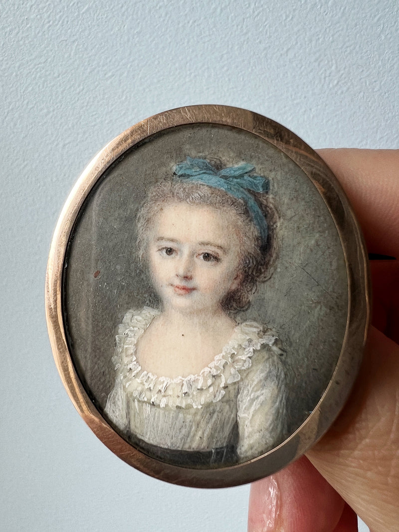 Reserved - Important Victorian era young girl miniature portrait brooch