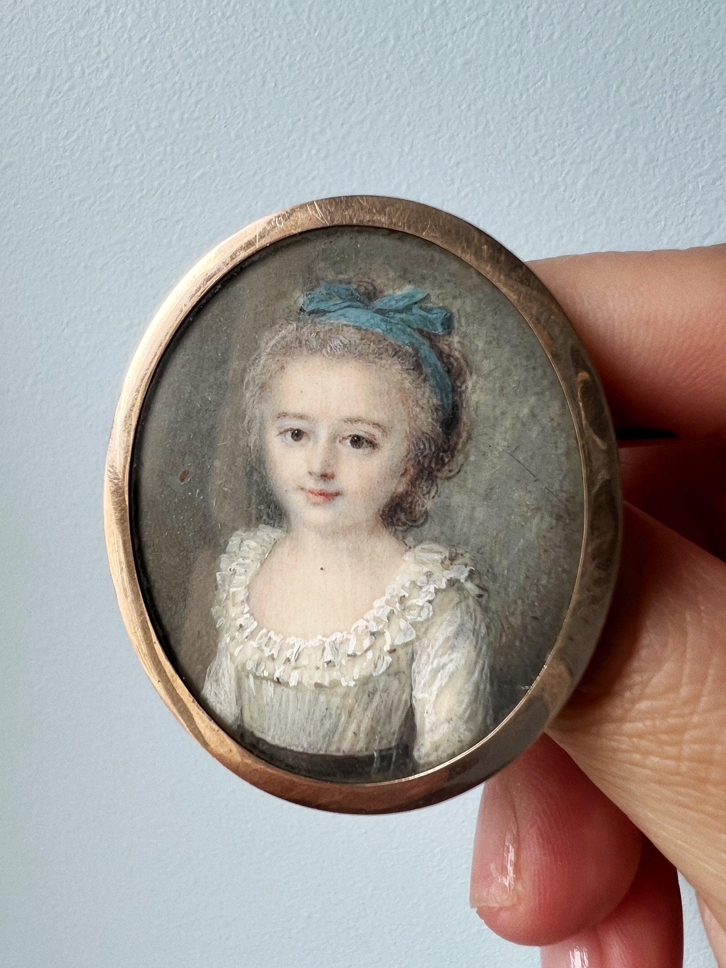 Reserved - Important Victorian era young girl miniature portrait brooch - Curiously timeless