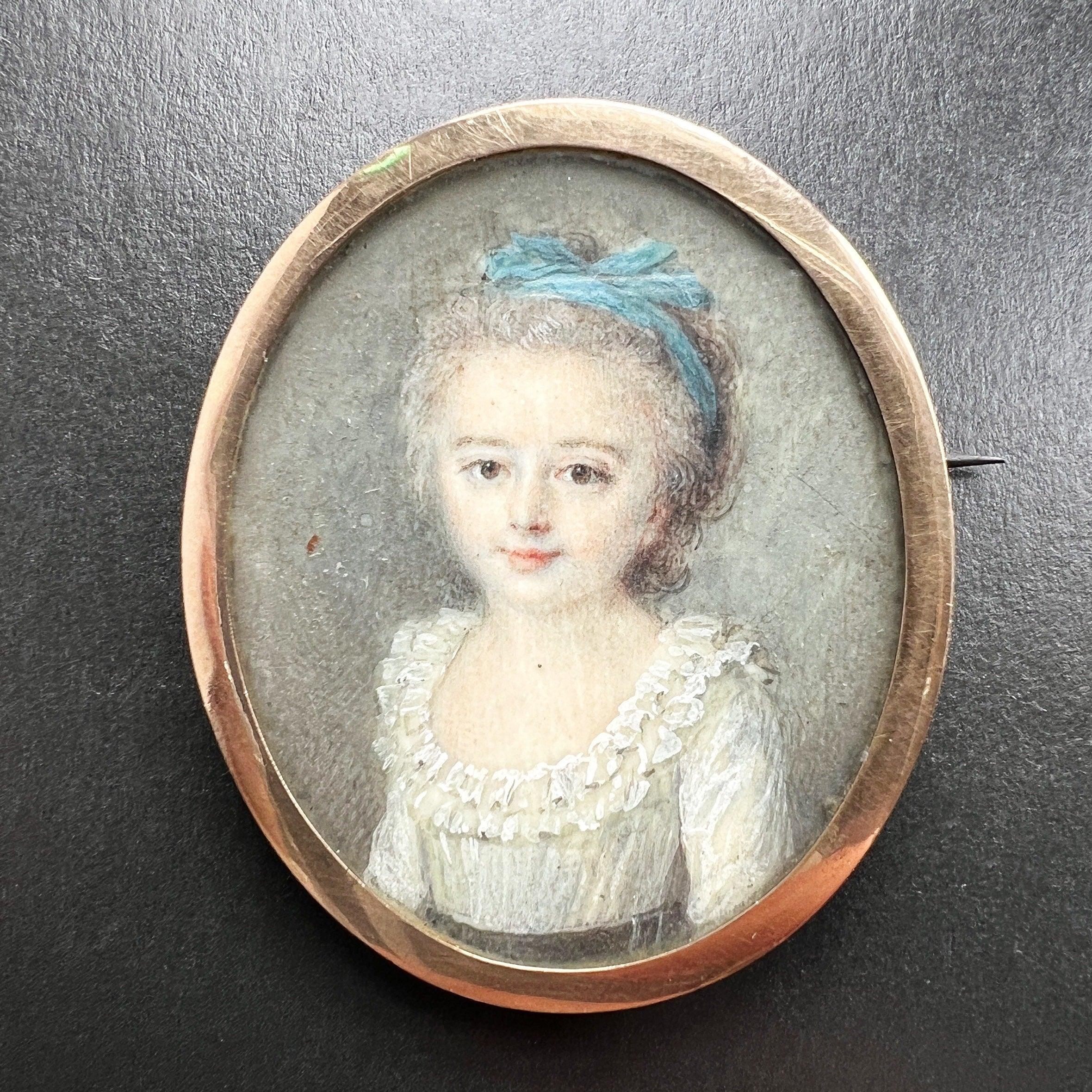 Reserved - Important Victorian era young girl miniature portrait brooch - Curiously timeless