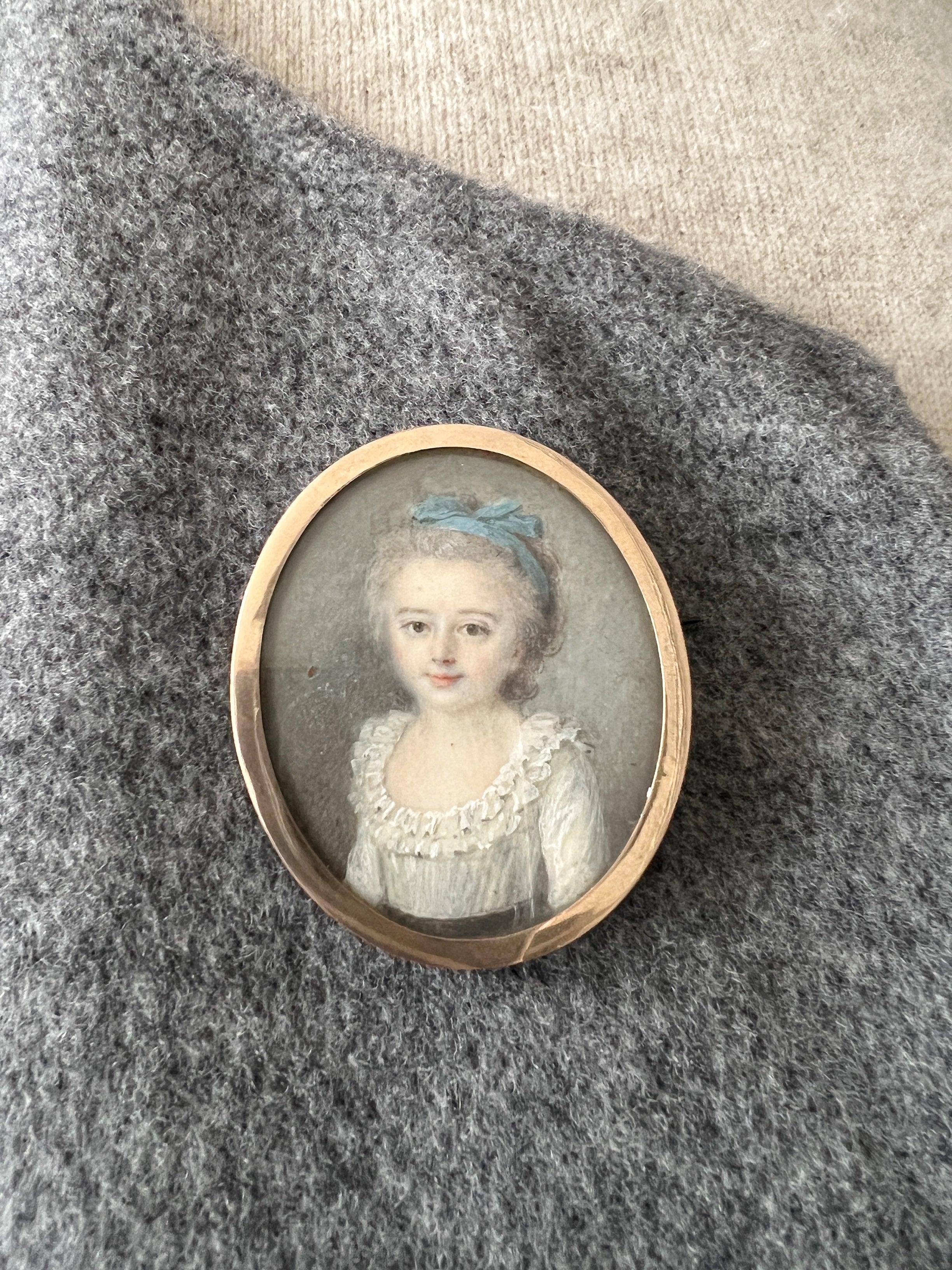 Reserved - Important Victorian era young girl miniature portrait brooch - Curiously timeless