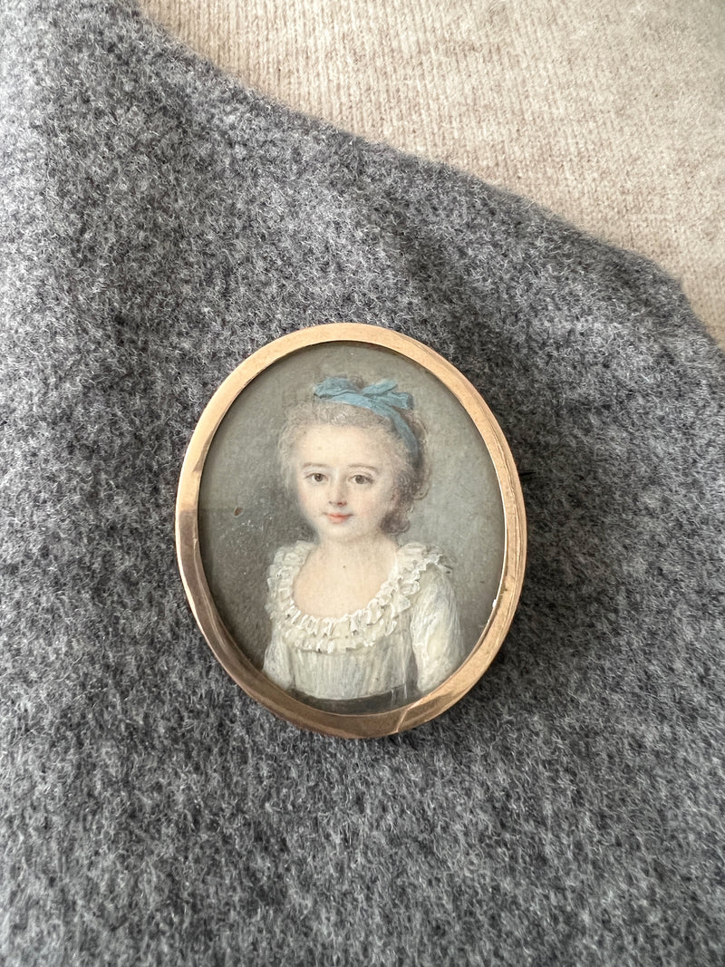 Reserved - Important Victorian era young girl miniature portrait brooch