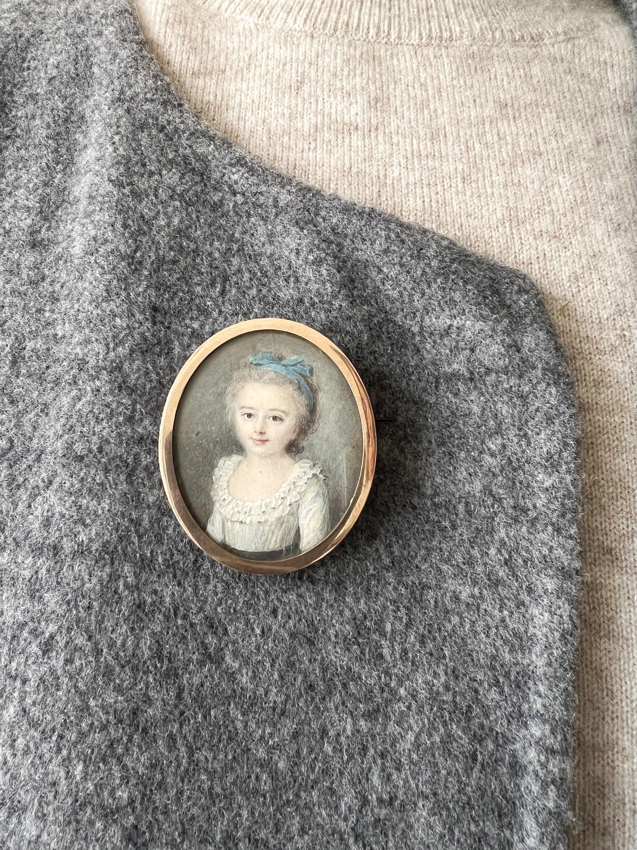 Reserved - Important Victorian era young girl miniature portrait brooch - Curiously timeless