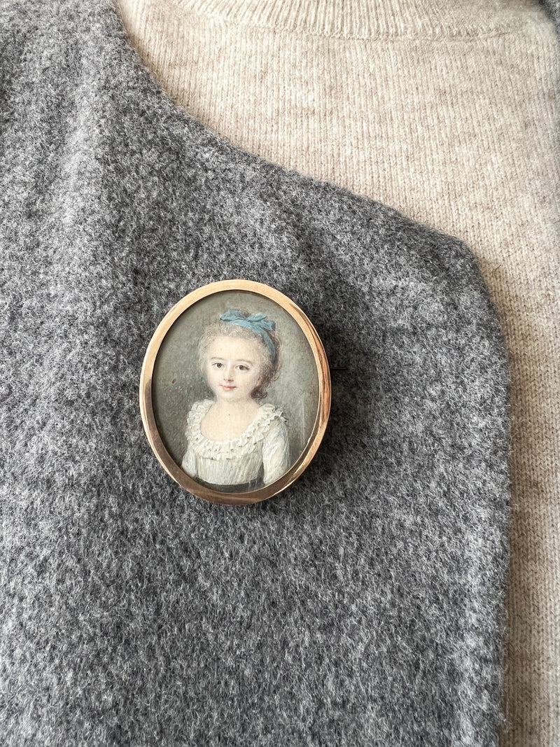 Reserved - Important Victorian era young girl miniature portrait brooch