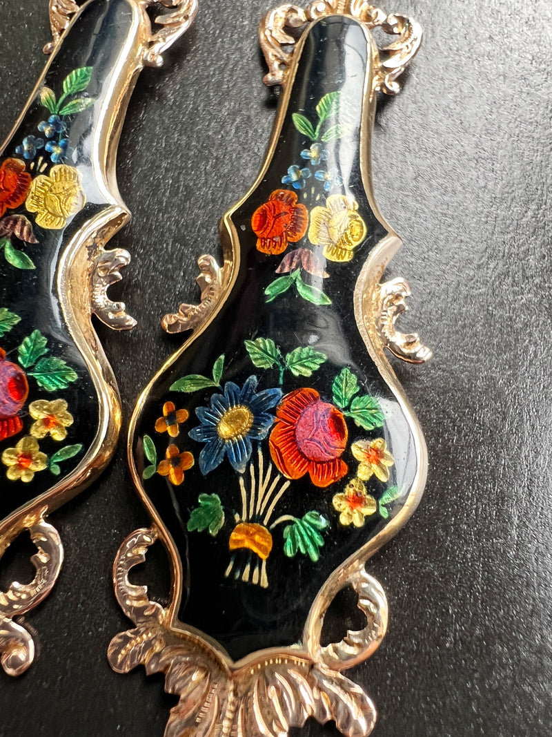 Victorian era 18K gold enamel flower drop earrings