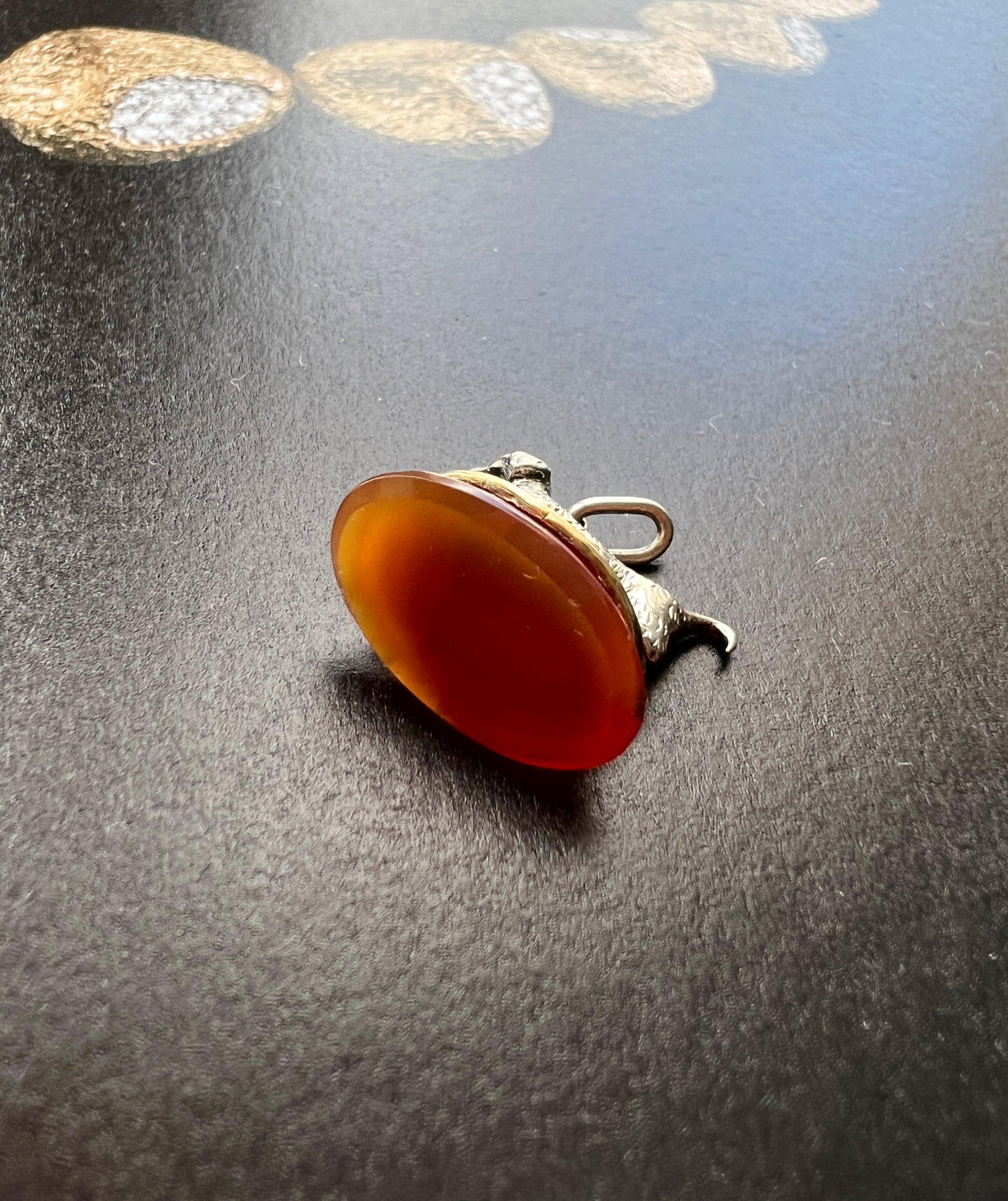 Sweet Antique Gold Silver Dog Fob Carnelian pendant - Curiously timeless