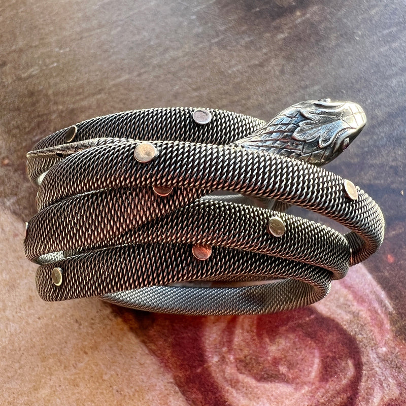 Beautiful antique niello silver snake bracelet