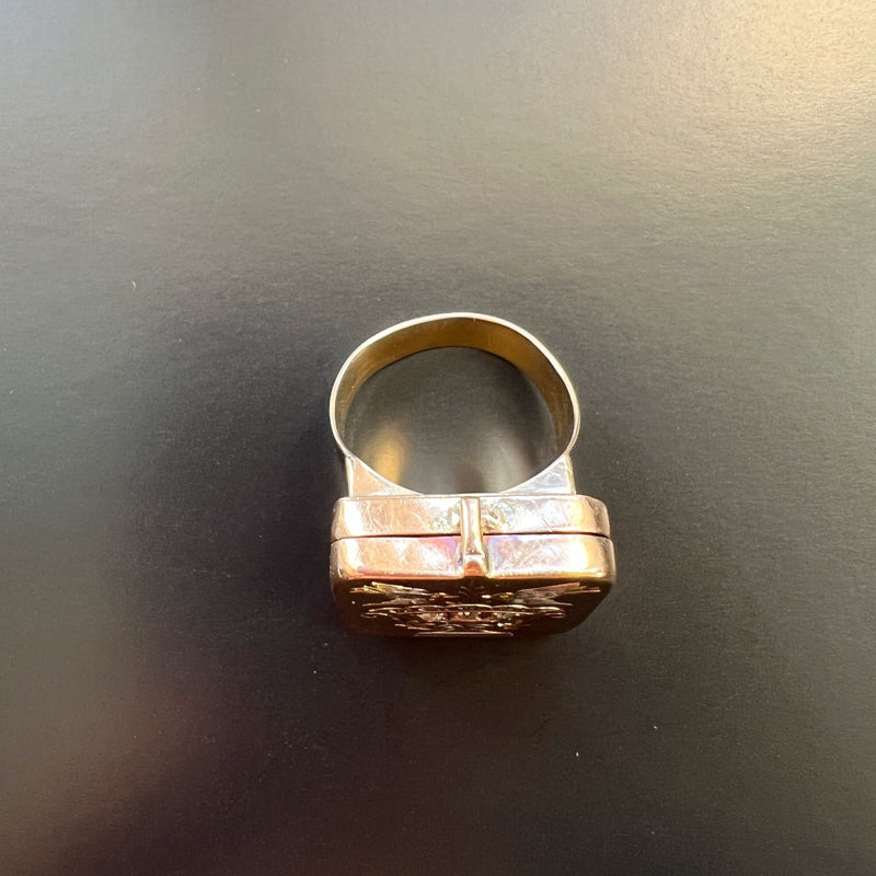 Very rare antique 9k gold secret box birds diamond ring