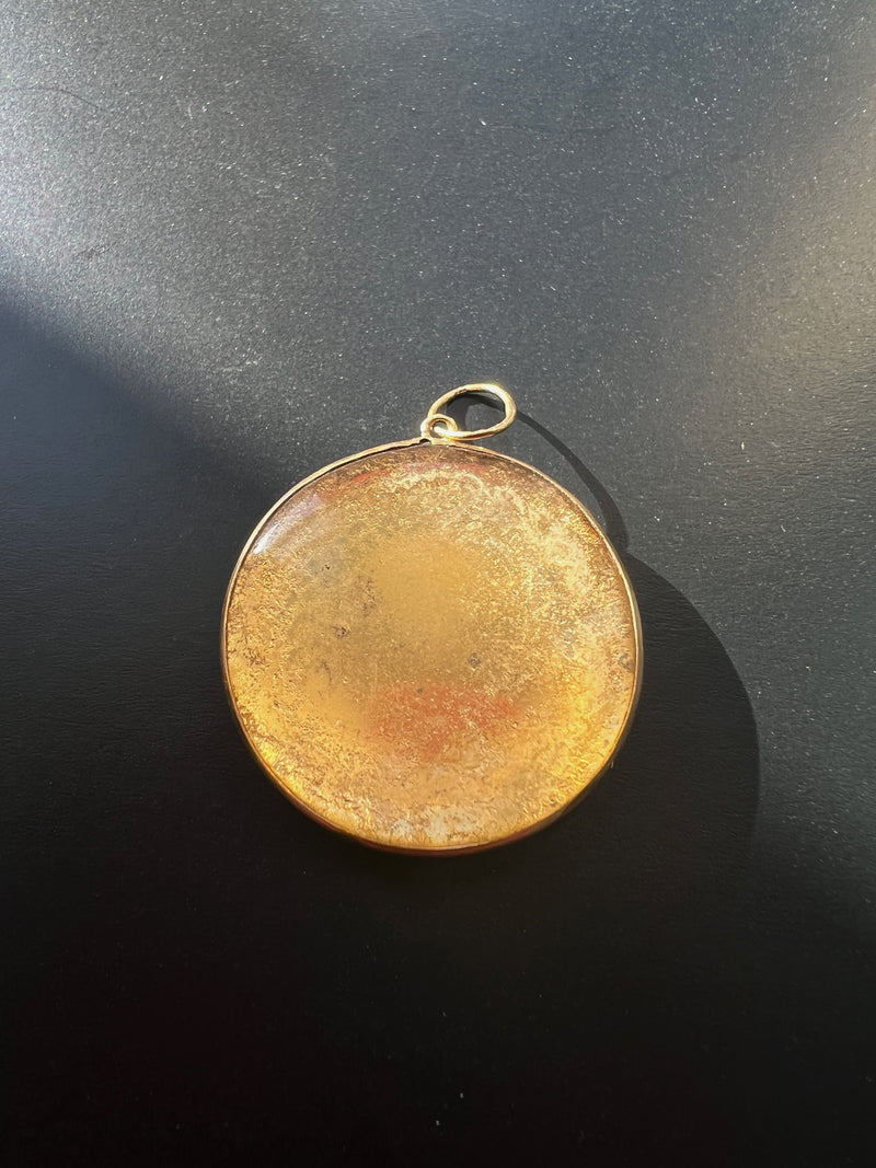 Rare Georgian era 18K gold miniature painting rose pendant