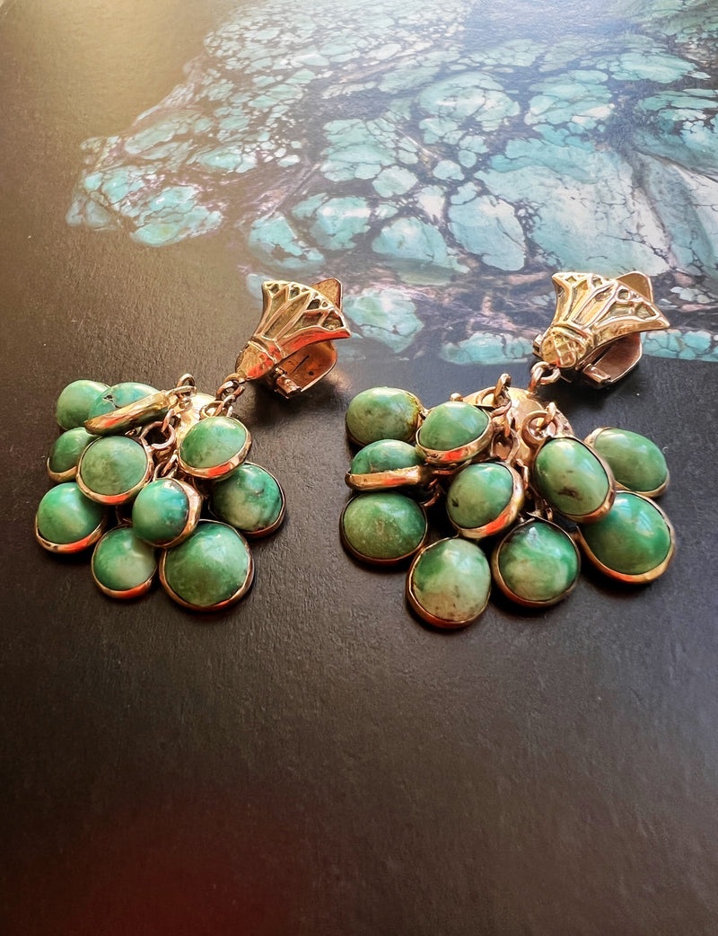 Vintage 9k yellow gold turquoise grape earrings