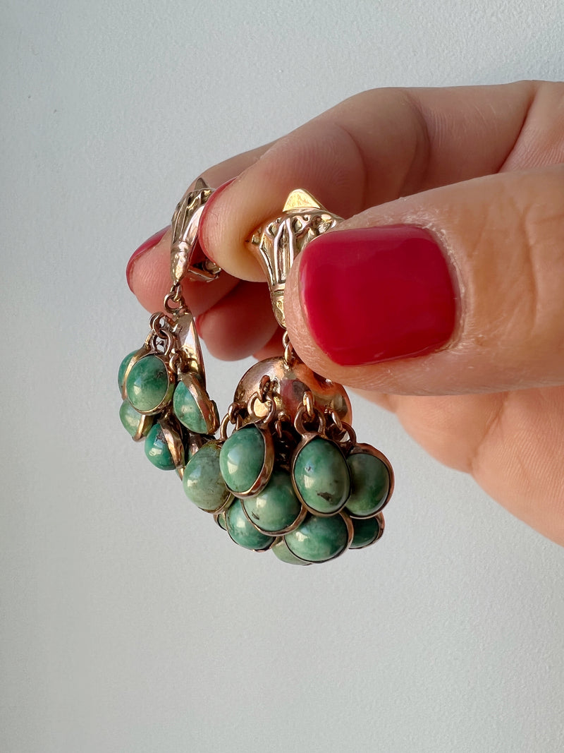 Vintage 9k yellow gold turquoise grape earrings