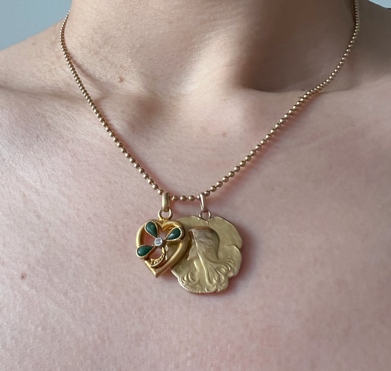 French Art Nouveau Pansy Lady 18K gold pendant