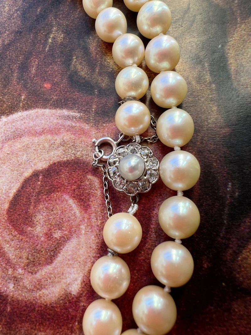 Stunning Art Deco Gold Pearl Opera Long Necklace with Diamond cluster Clasp