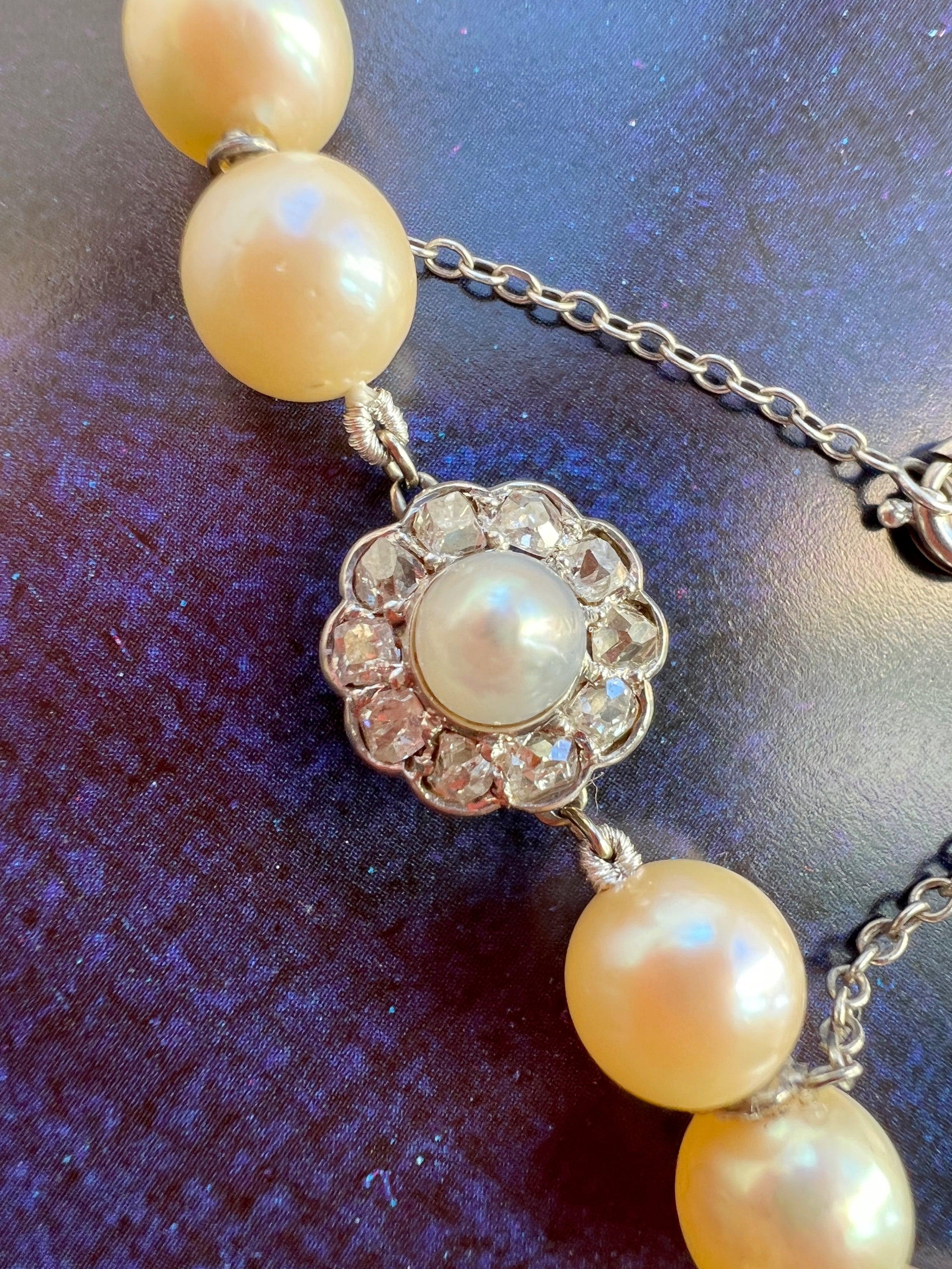 Stunning Art Deco Gold Pearl Opera Long Necklace with Diamond cluster Clasp - Curiously timeless