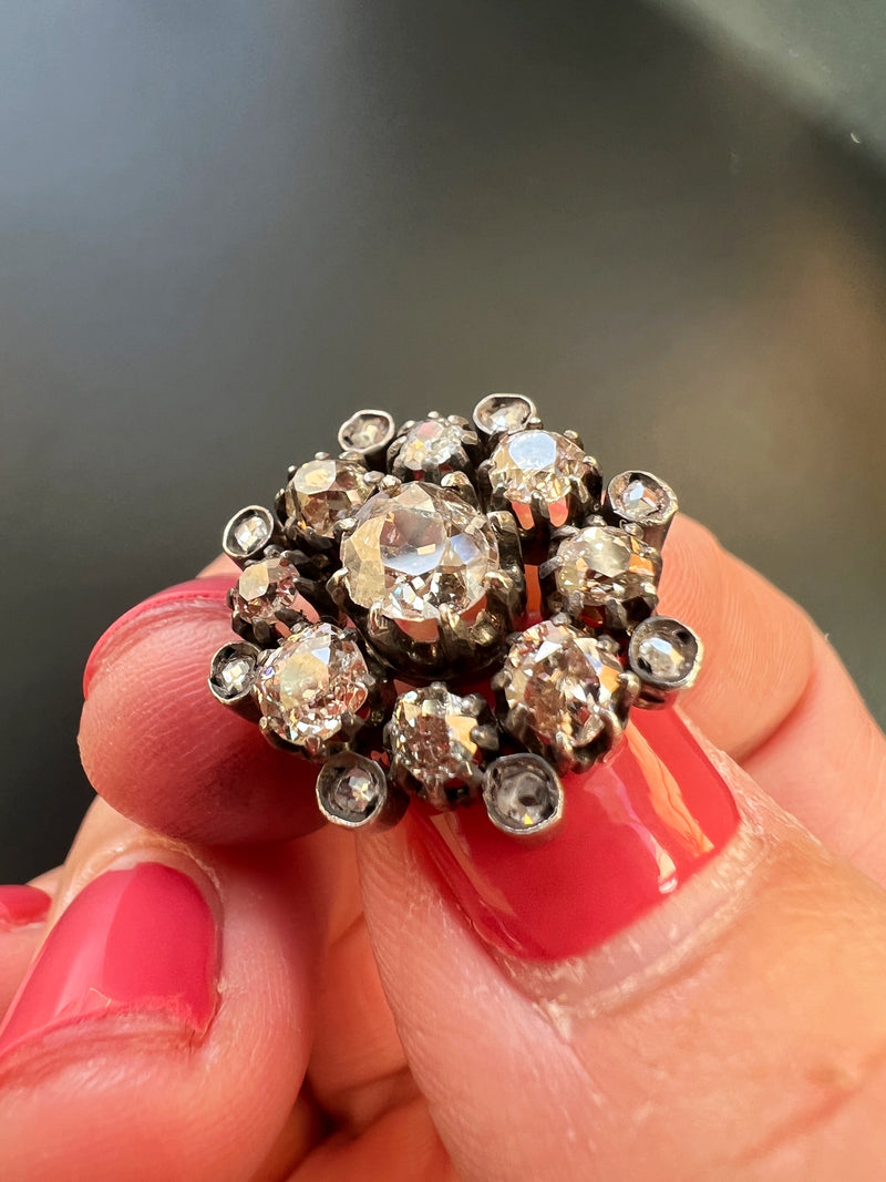 Very sparkling Victorian era 3ct pavé diamond brooch