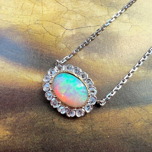 Sparkle Antique Opal Diamond 18K white gold necklace