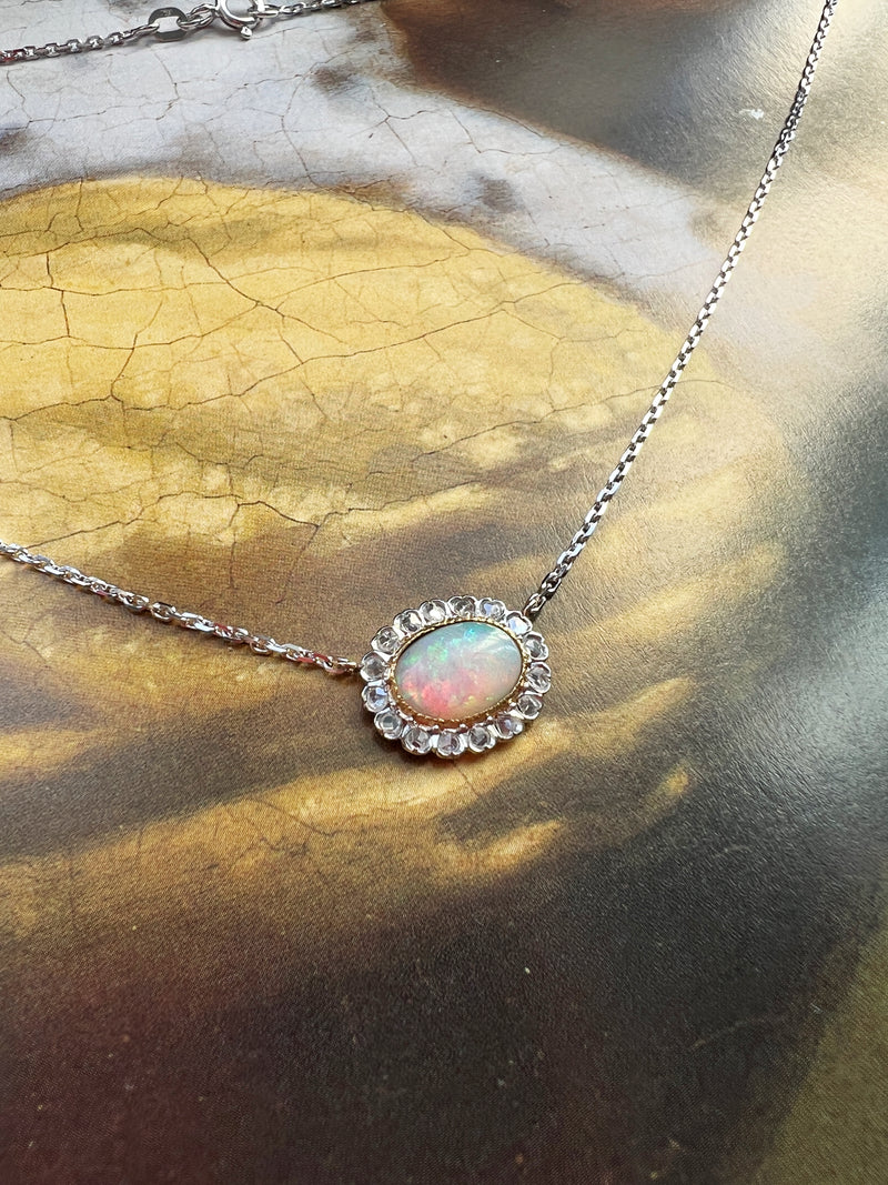 Sparkle Antique Opal Diamond 18K white gold necklace