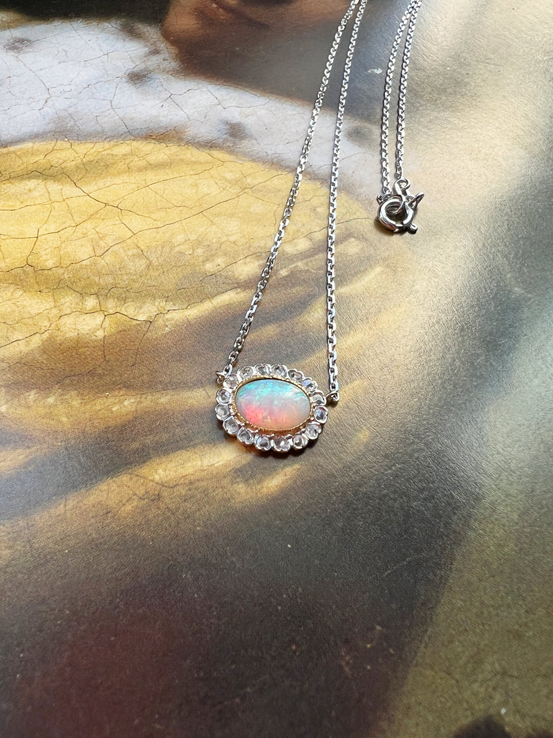 Sparkle Antique Opal Diamond 18K white gold necklace