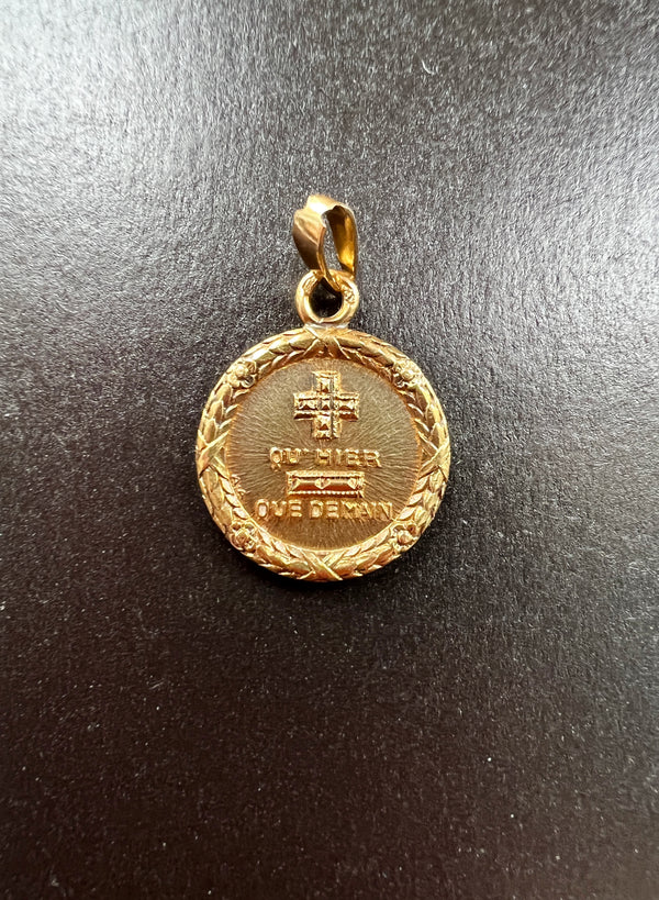 French Vintage 18K gold Augis “more than yesterday less than tomorrow” love medal