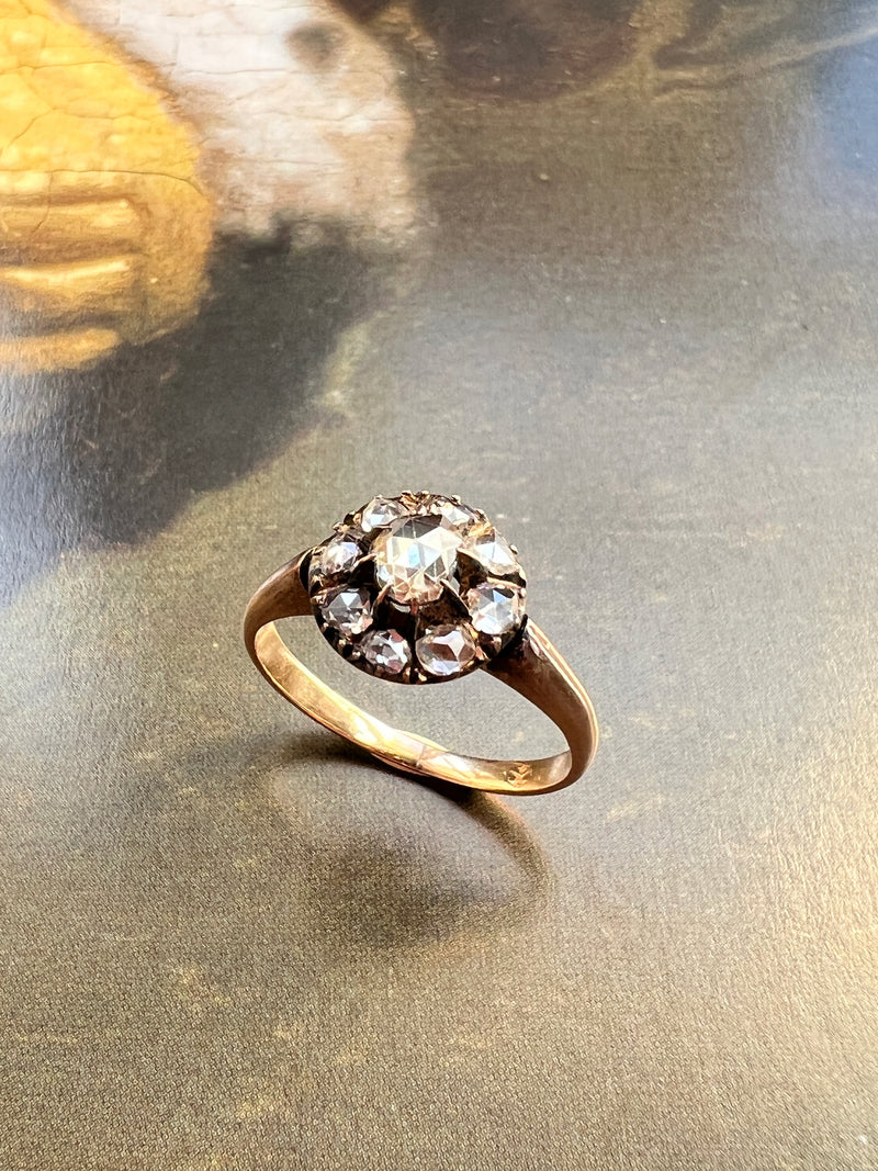 Sweet Antique 18K gold Rose cut diamond cluster ring