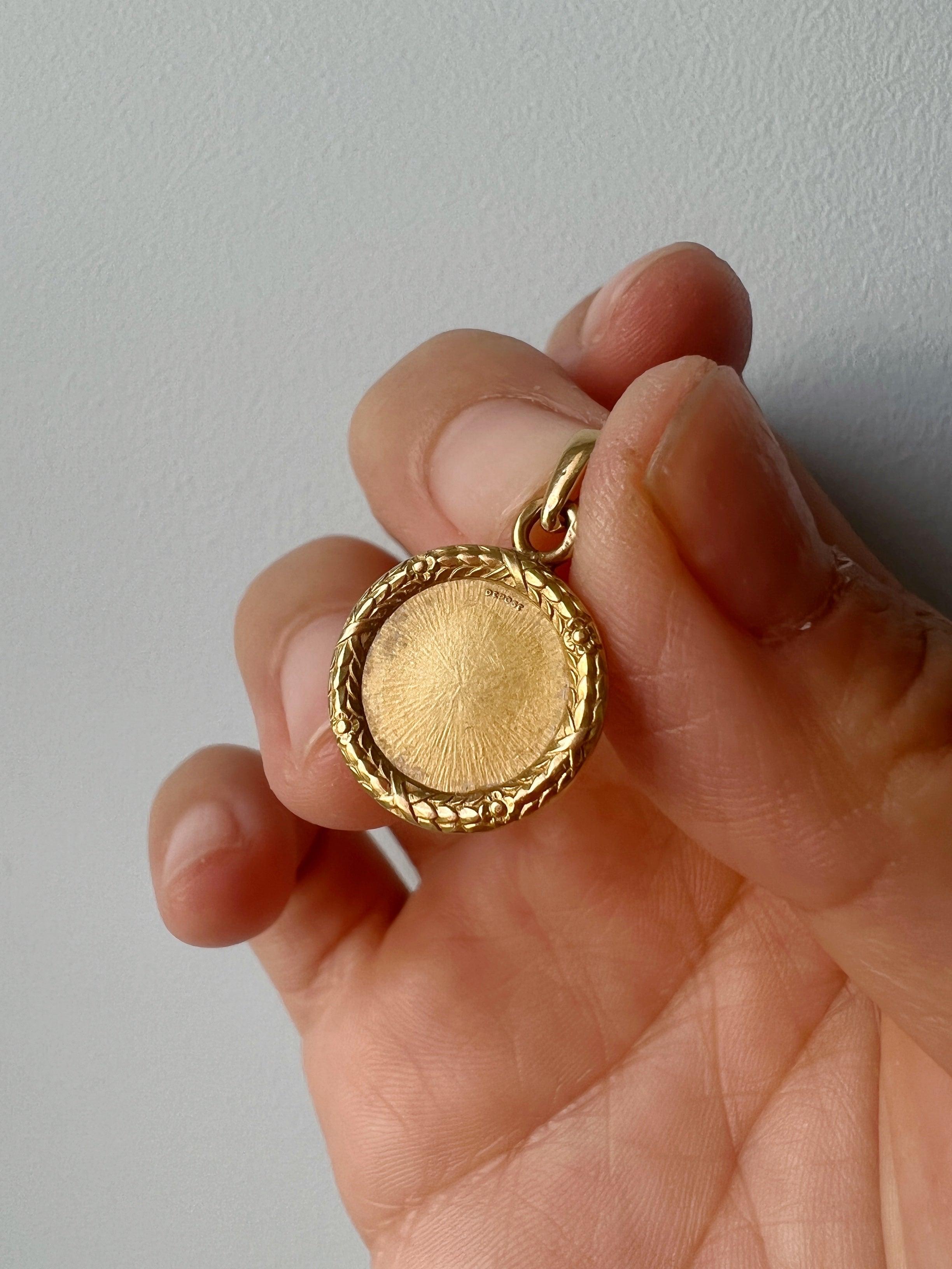 Vintage French Augis 18K gold “more than yesterday, less than tomorrow” love medal pendant - Curiously timeless