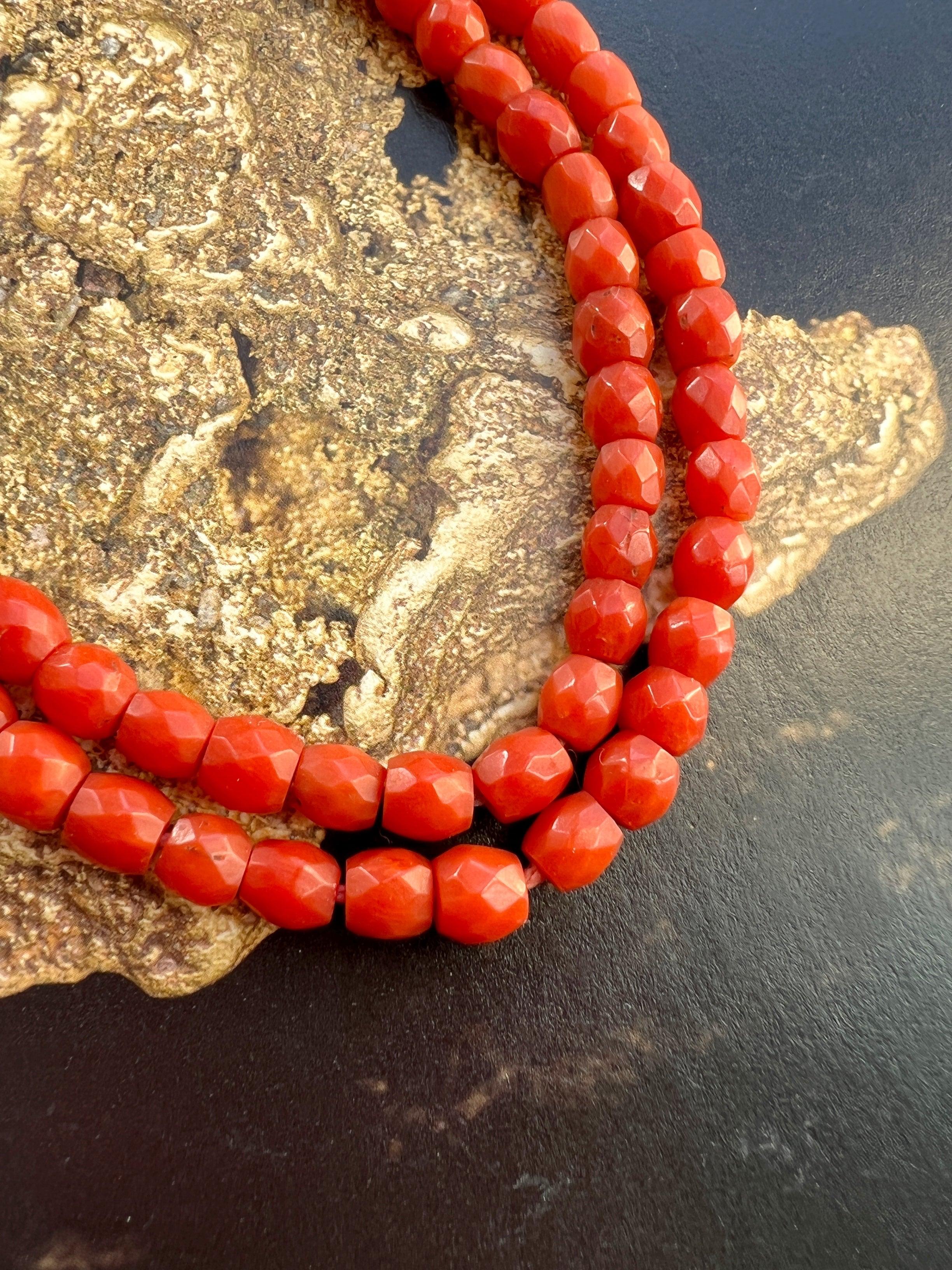 Victorian era 18K gold enamel flower coral necklace - Curiously timeless