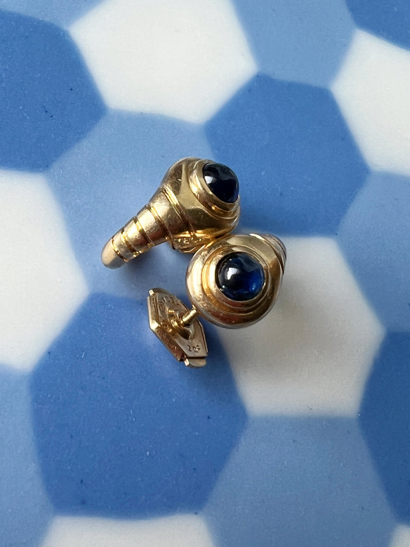 French vintage 18K gold blue sapphire snake tail earrings